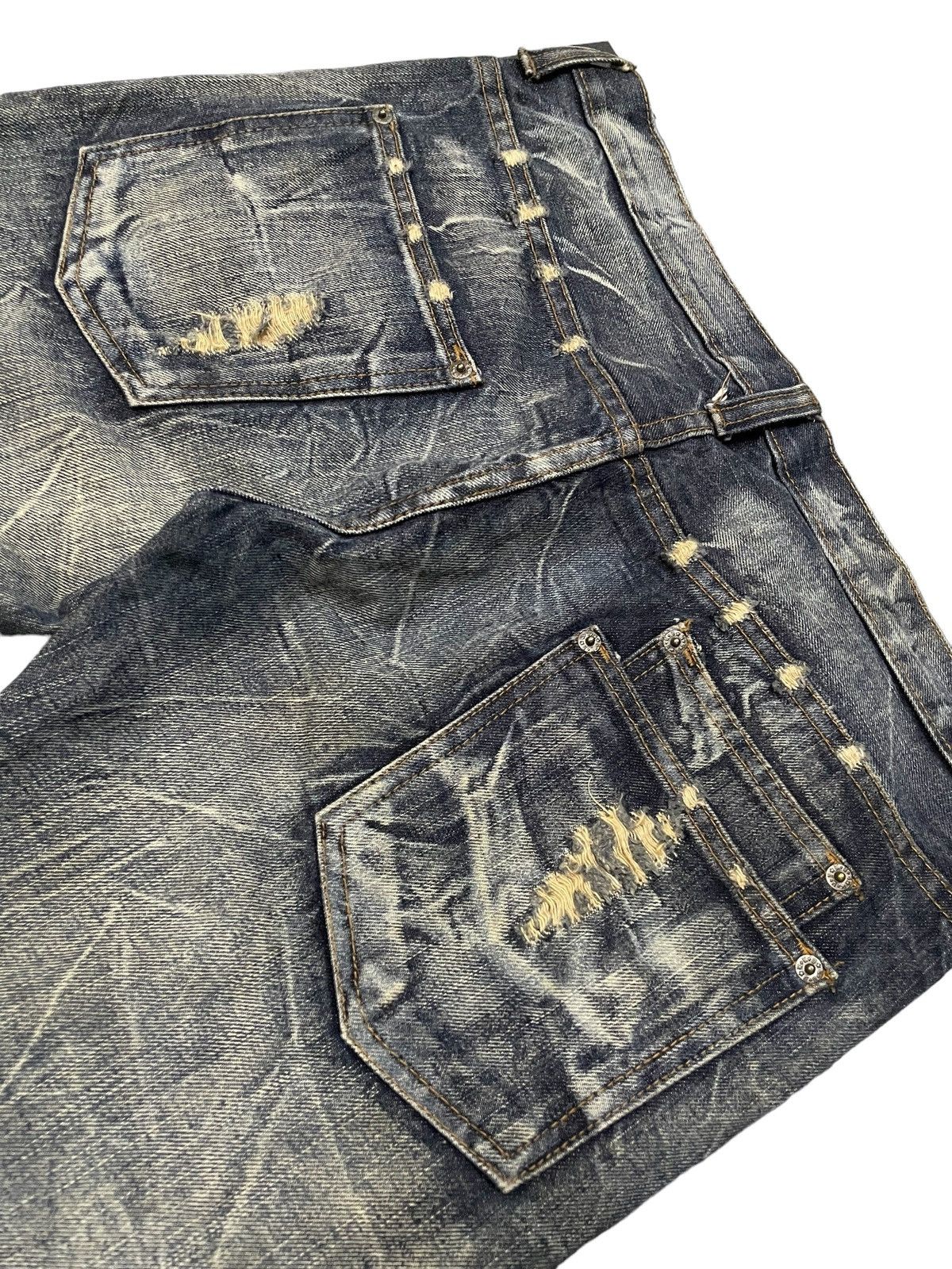 Japanese Brand × LOWBOX × Vintage KUI Japan Distressed Claw Mark Honeycomb Flared Jeans Size US 34 / EU 50 - 21 Thumbnail