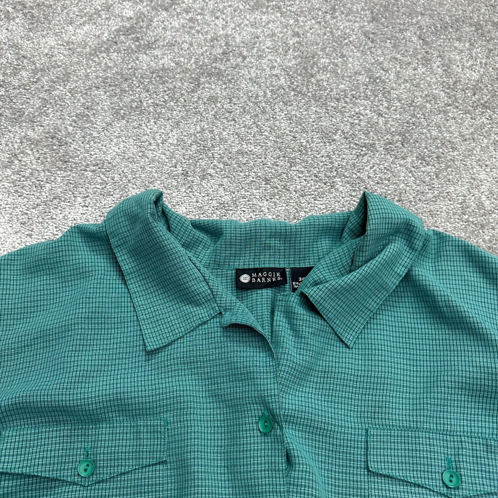 Vintage Maggie Barnes Button Up Shirt Womens 34W Green Check Long Sleeve Casual Blouse Size XXS / US 00 / IT 34 - 3 Thumbnail