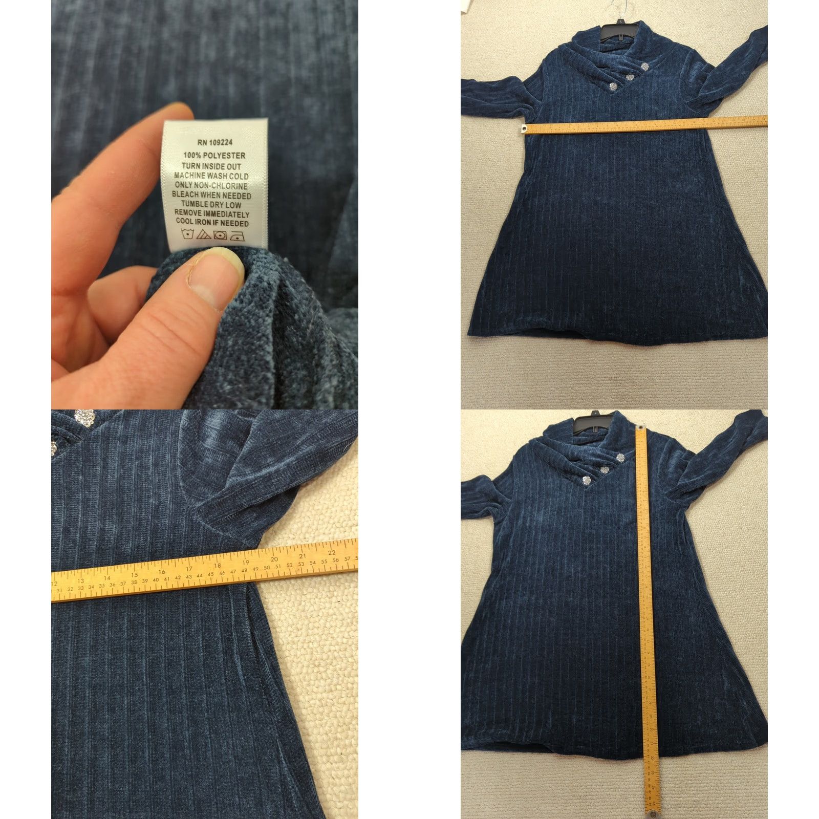 Vintage Indigo Soul Navy Blue Ribbed Cowl Neck Tunic Top with Front Buttons 3/4 Sleeve L Women Shirt Pullover Blackout? Size L / US 10 / IT 46 - 8 Thumbnail