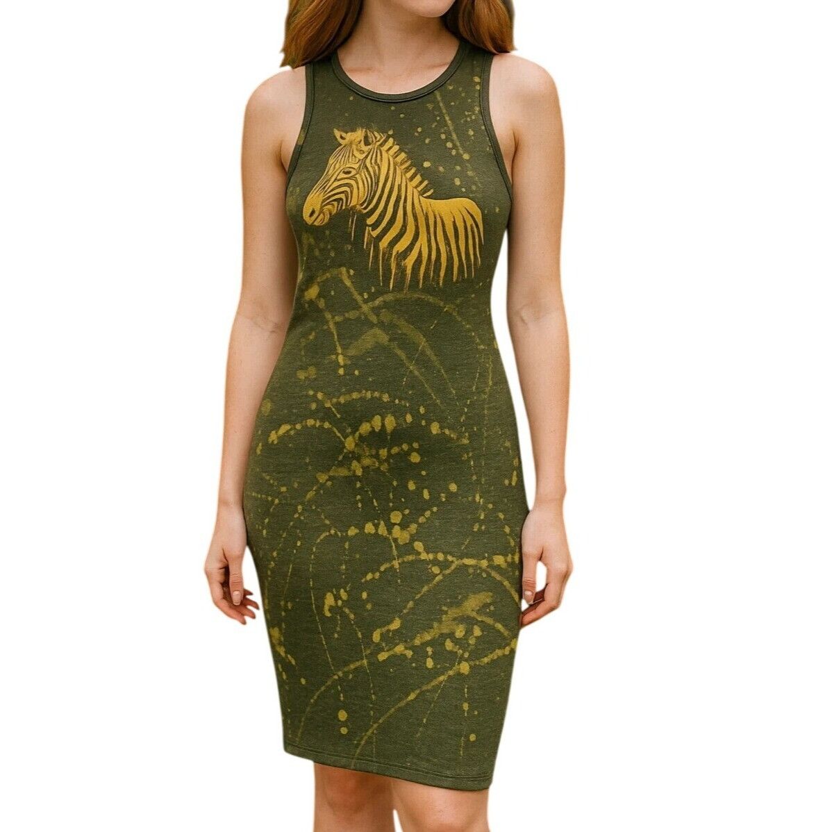Handmade One of a Kind Zebra Dress Bleach Painted Reverse Dyed Bodyco Size XS / US 0-2 / IT 36-38 - 1 Thumbnail