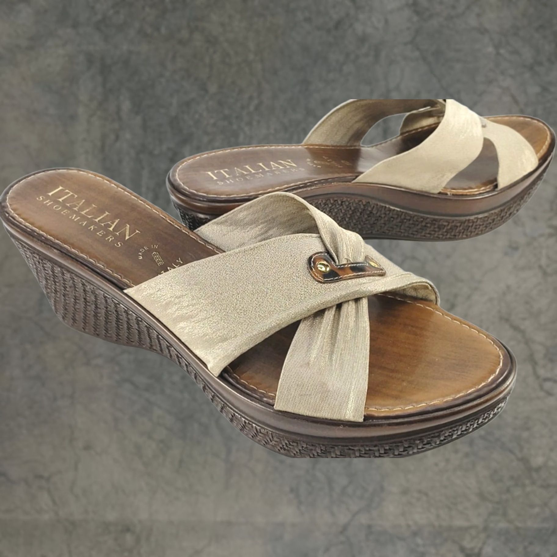 Vintage VINTAGE Italian Shoemakers Women's Sandal Taupe X-Crossover Wedge Slip On 10M (Size 10) Shoes Size US 10 / IT 40 - 1 Thumbnail