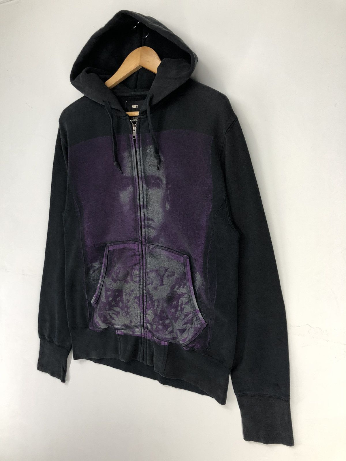 Vintage Obey Big Print Faded Black Hoodie Sweatshirts Hoodies