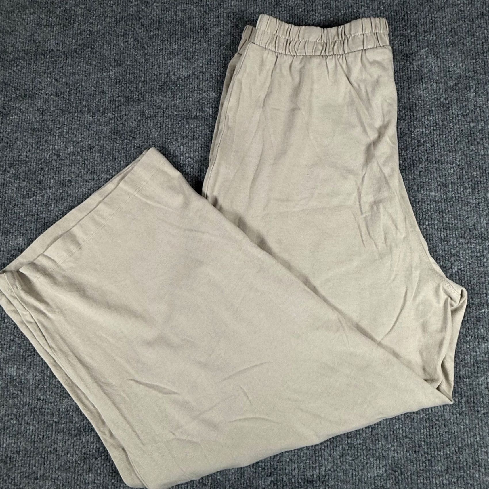 Zara ZARA Cargo Pants Womens Beige Wide-Leg Elastic Waist Casual Relaxed Fit Boho Pants - Zara Ladies Knit Cotton Size 36" / US 14 / IT 50 - 2 Thumbnail