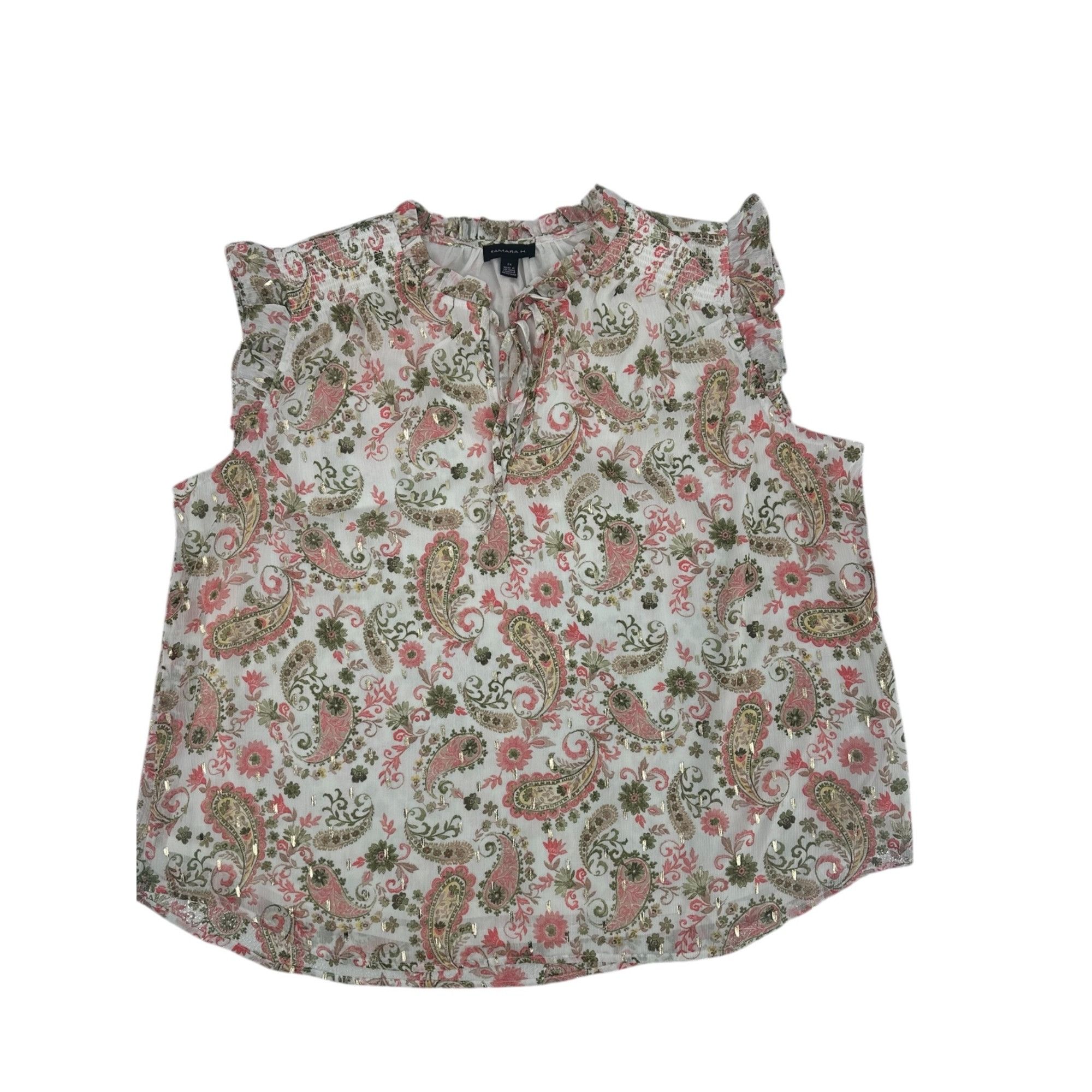 Other Tamara H Women Paisley Floral Blouse 2X Plus Gold Metallic T Size XXL / US 16-18 / IT 52-54 - 3 Thumbnail