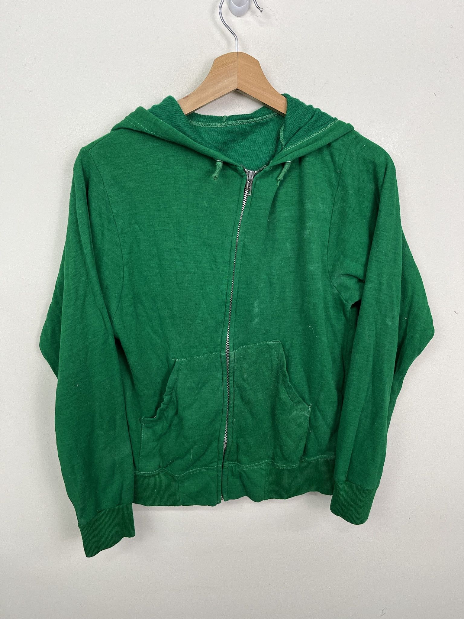 Vintage Zip Hoodie 1990s Green Zip Knit Sweater Size S