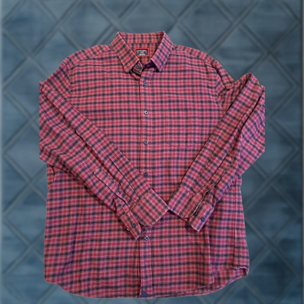 UNTUCKit UNTUCKit Long Sleeve Plaid Button Down Flannel Shirt Burgundy L Mens Button-Up Collar-Down Pockets Lightweight Modern American Shirt Size US L / EU 52-54 / 3 - 1 Thumbnail