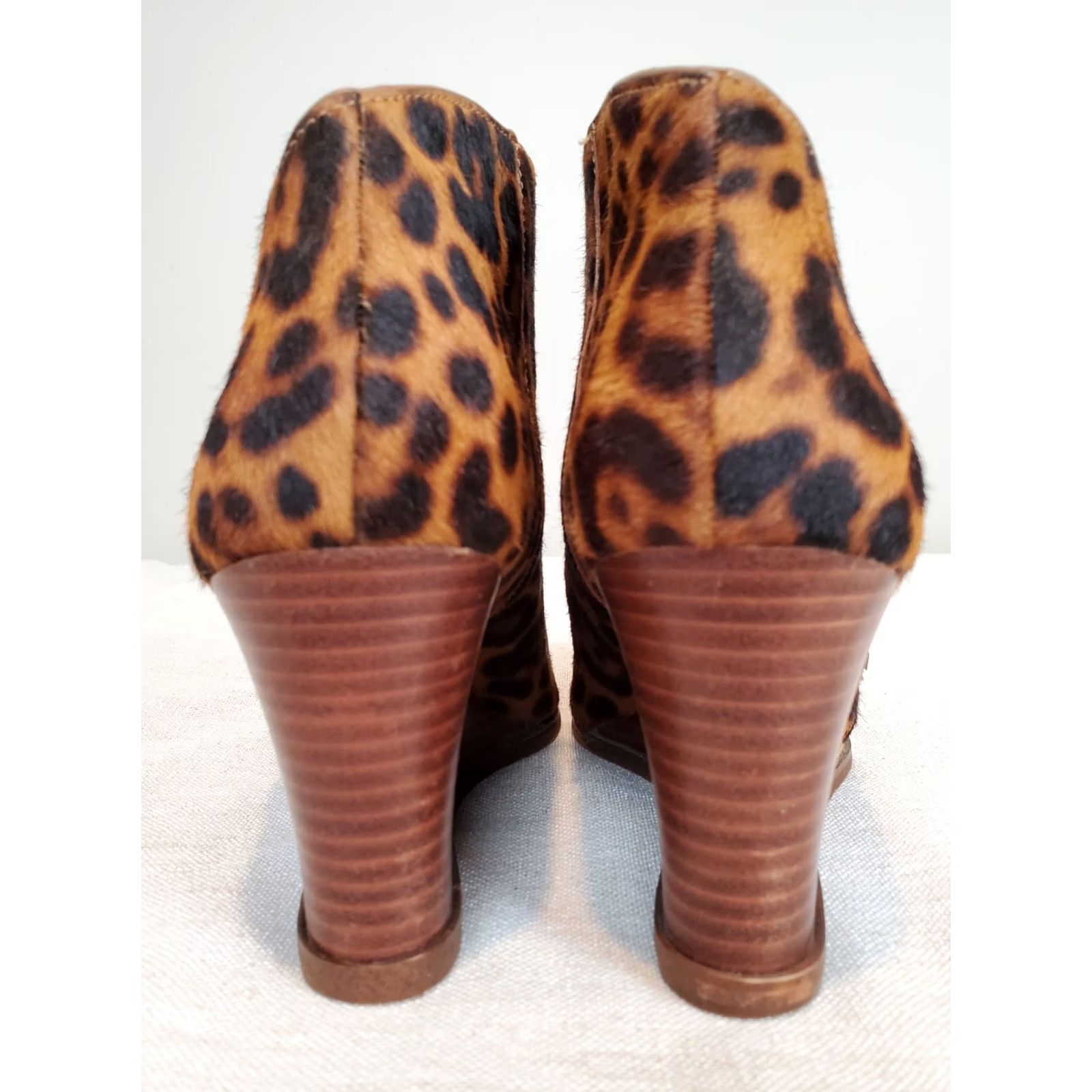 Vintage 1.State Kaleb Leopard Cow Hair Ankle Boots Wedges Women's Size US 9.5 M Brown Leather/Man Made Zip Pointed Toe Formal Shoes Size US 10 / IT 40 - 6 Thumbnail