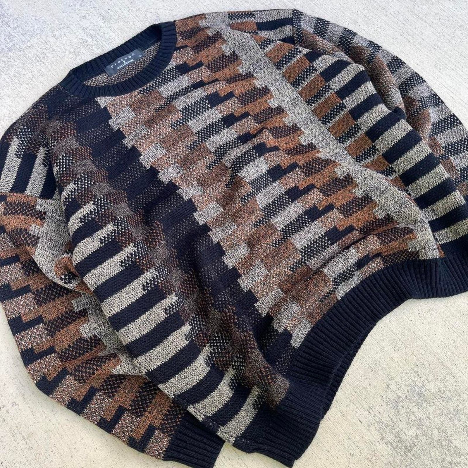 Protege Tiger Stripped Geometric Cosby Sweater Patchwork Design Size US L / EU 52-54 / 3 - 2 Thumbnail