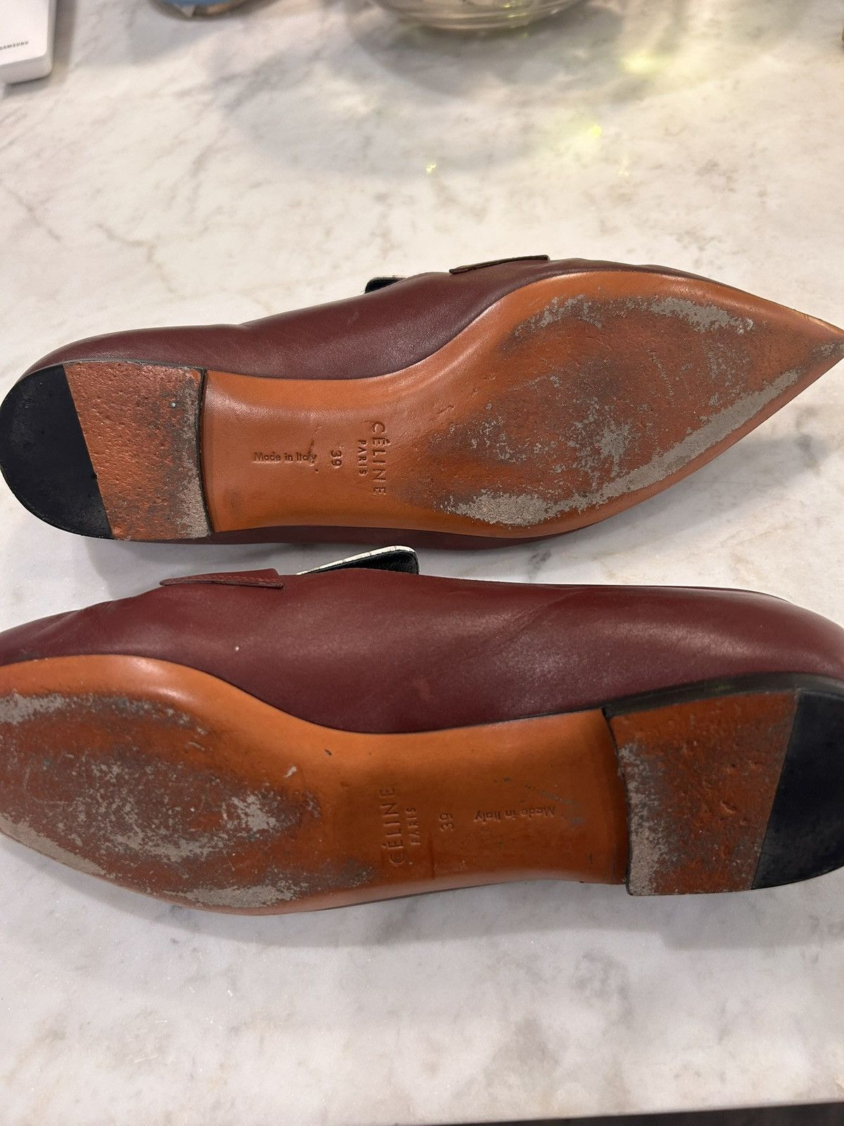 Celine Celine Embossed Burgundy and Cream Patterned Loafers Size US 9 / IT 39 - 5 Thumbnail