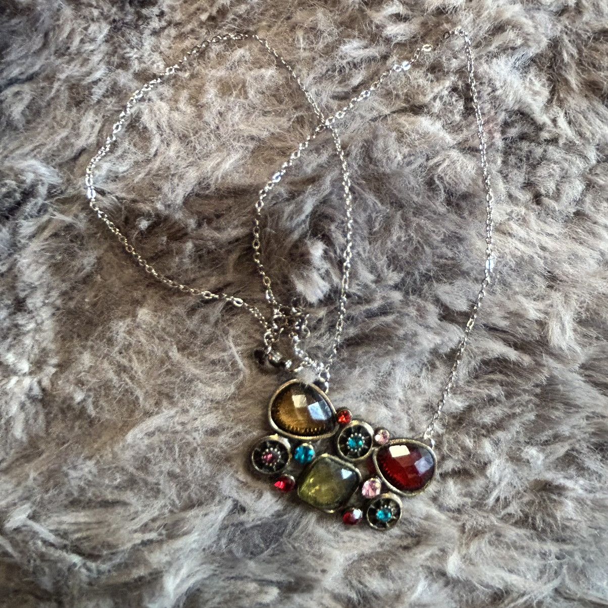 Handmade Handcrafted repurpose colorful pendant on chain necklace Size ONE SIZE - 8 Thumbnail