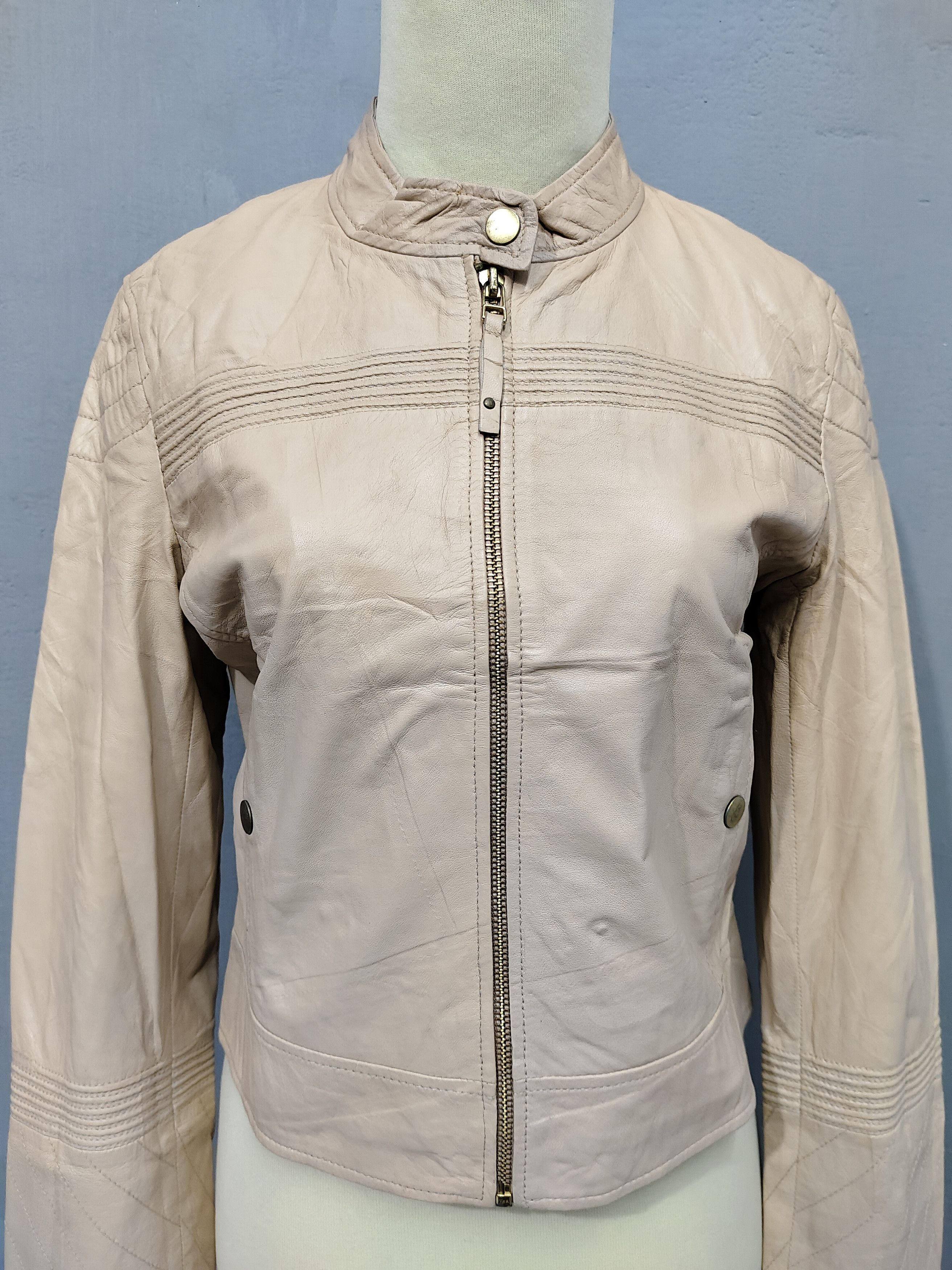 MAX&Co. 00s Max&co- Minimal Cropped Moto Biker Leather Jacket Size M / US 6-8 / IT 42-44 - 2 Thumbnail