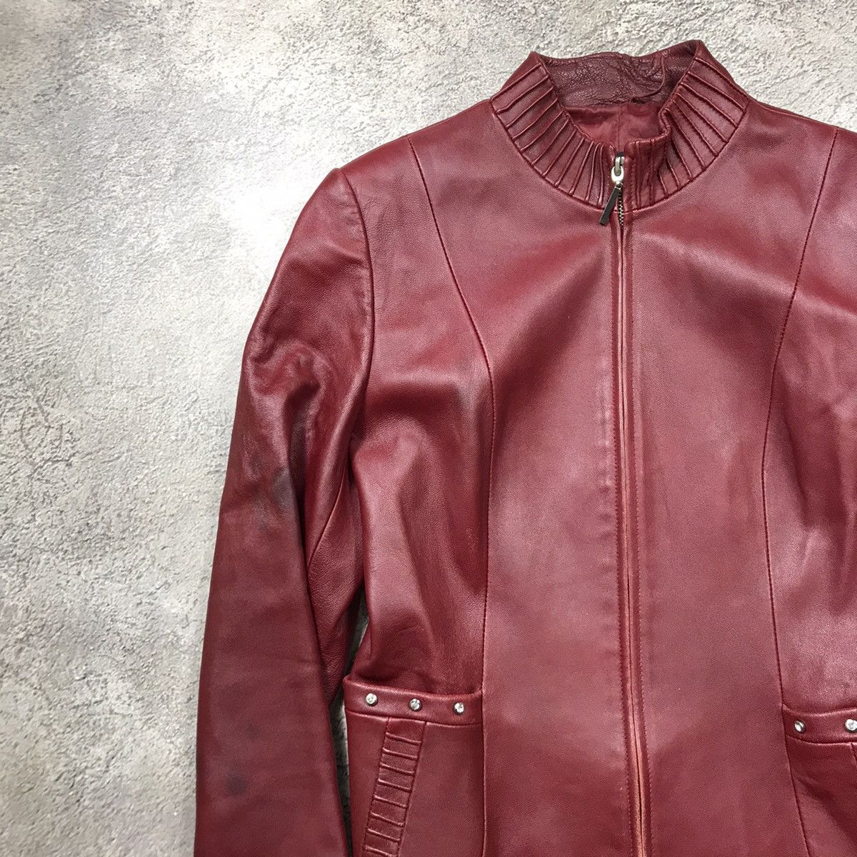 Vintage Vintage Y2K Burgundy Leather Jacket Streetwear Grunge Boxy M Size M / US 6-8 / IT 42-44 - 2 Thumbnail