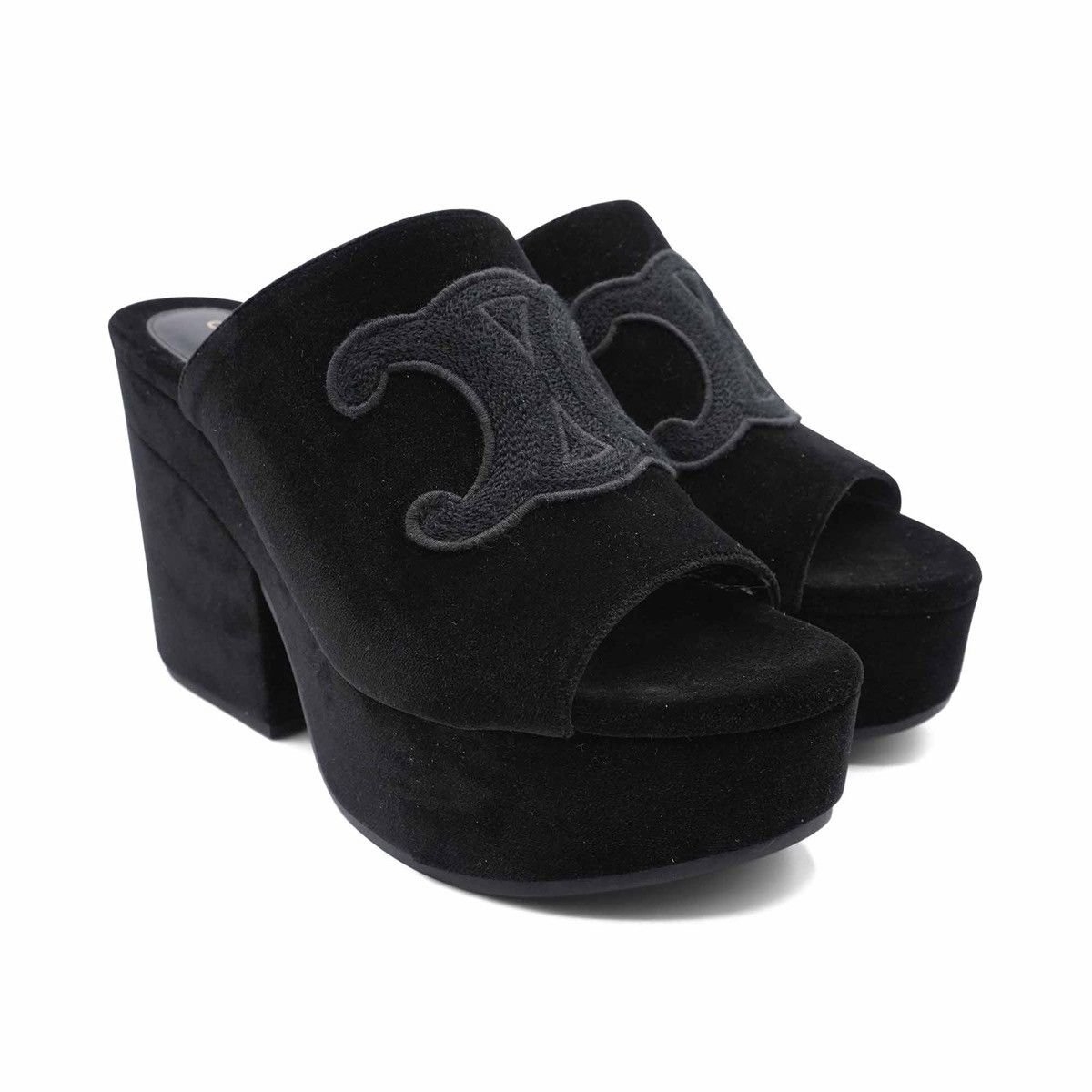 Celine Celine 'Elena' Black Velvet Mules Size US 7 / IT 37 - 2 Thumbnail