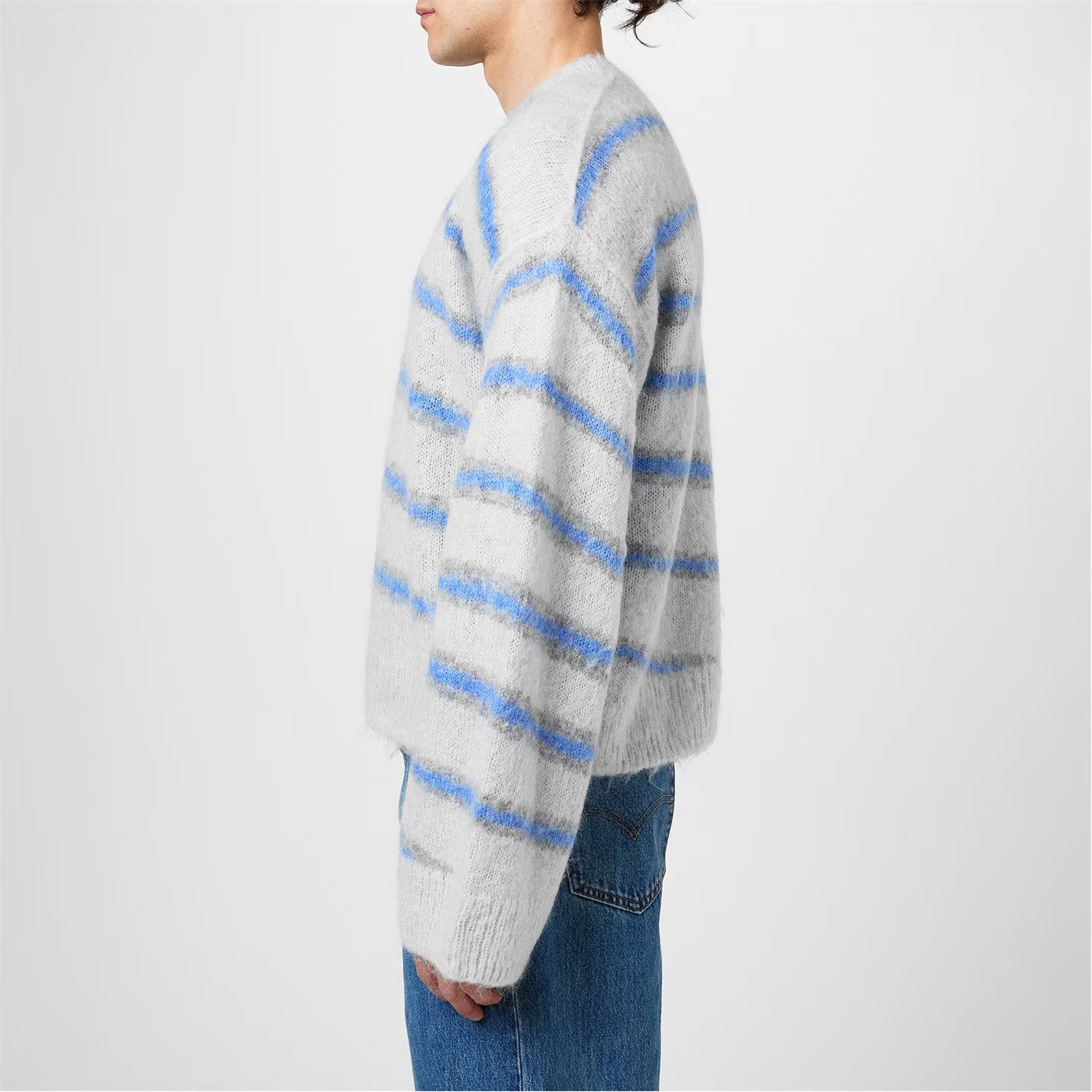 Acne Studios o1g2r1mq0825 Striped Mohair Jumper in Grey/Blue Size US L / EU 52-54 / 3 - 3 Thumbnail