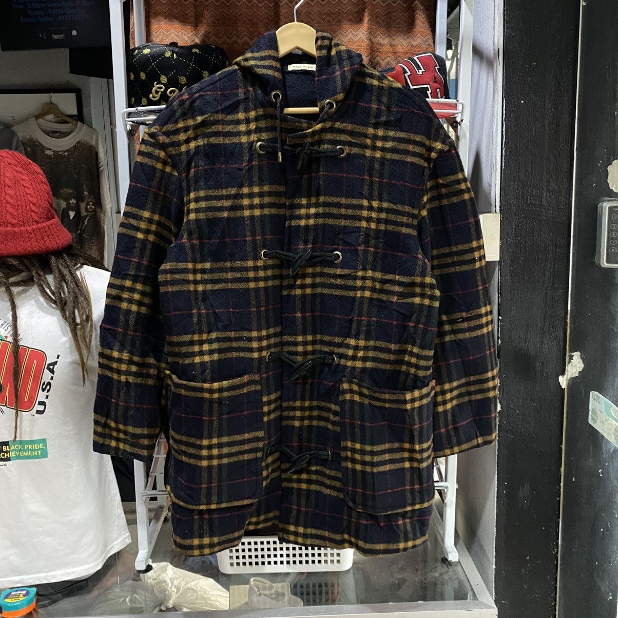 Gloverall duffle coat tartan check wool blend