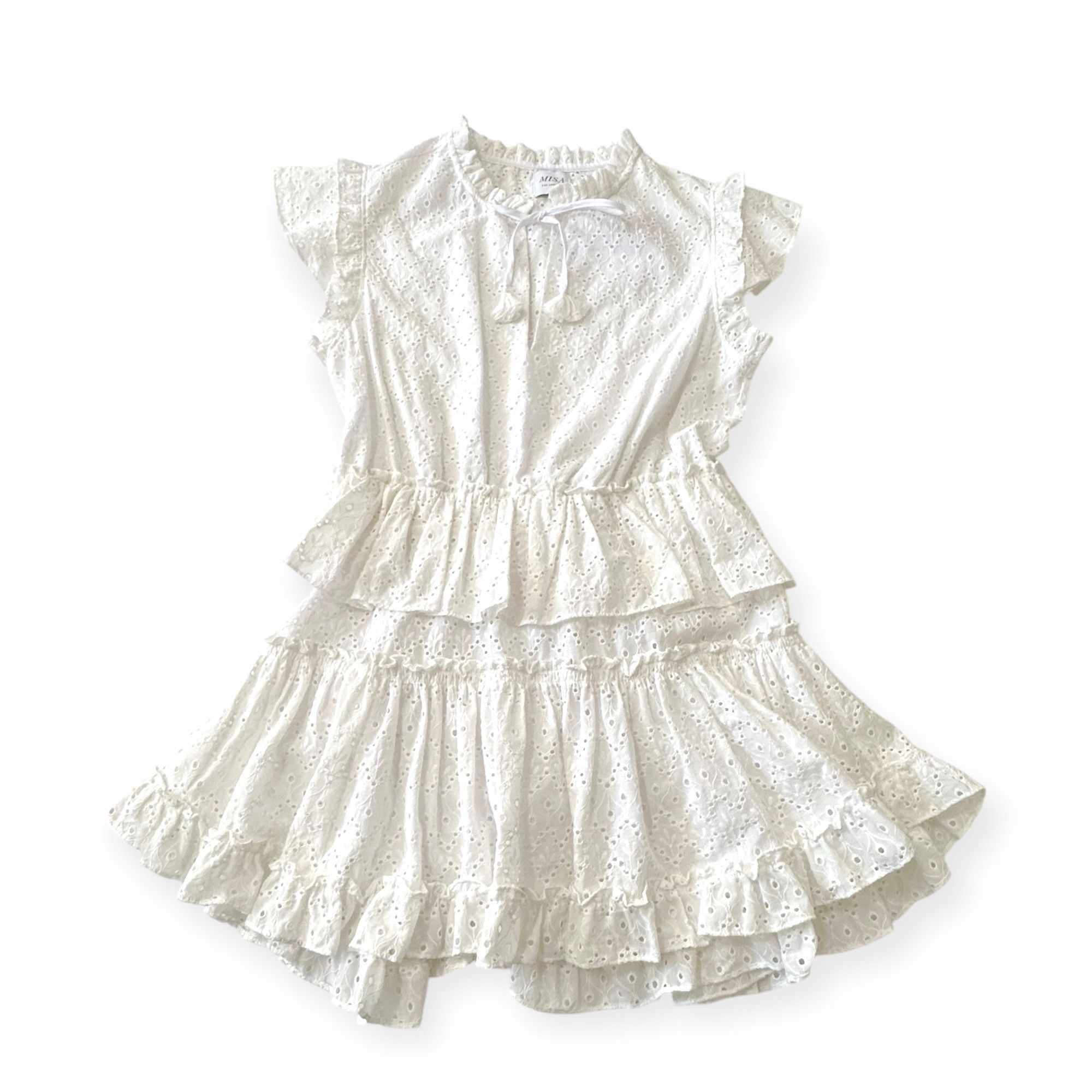 MISA Los Angeles MISA LOS ANGELES Iliana Tiered Eyelet Mini Dress , Size L, W Size L / US 10 / IT 46 - 5 Thumbnail