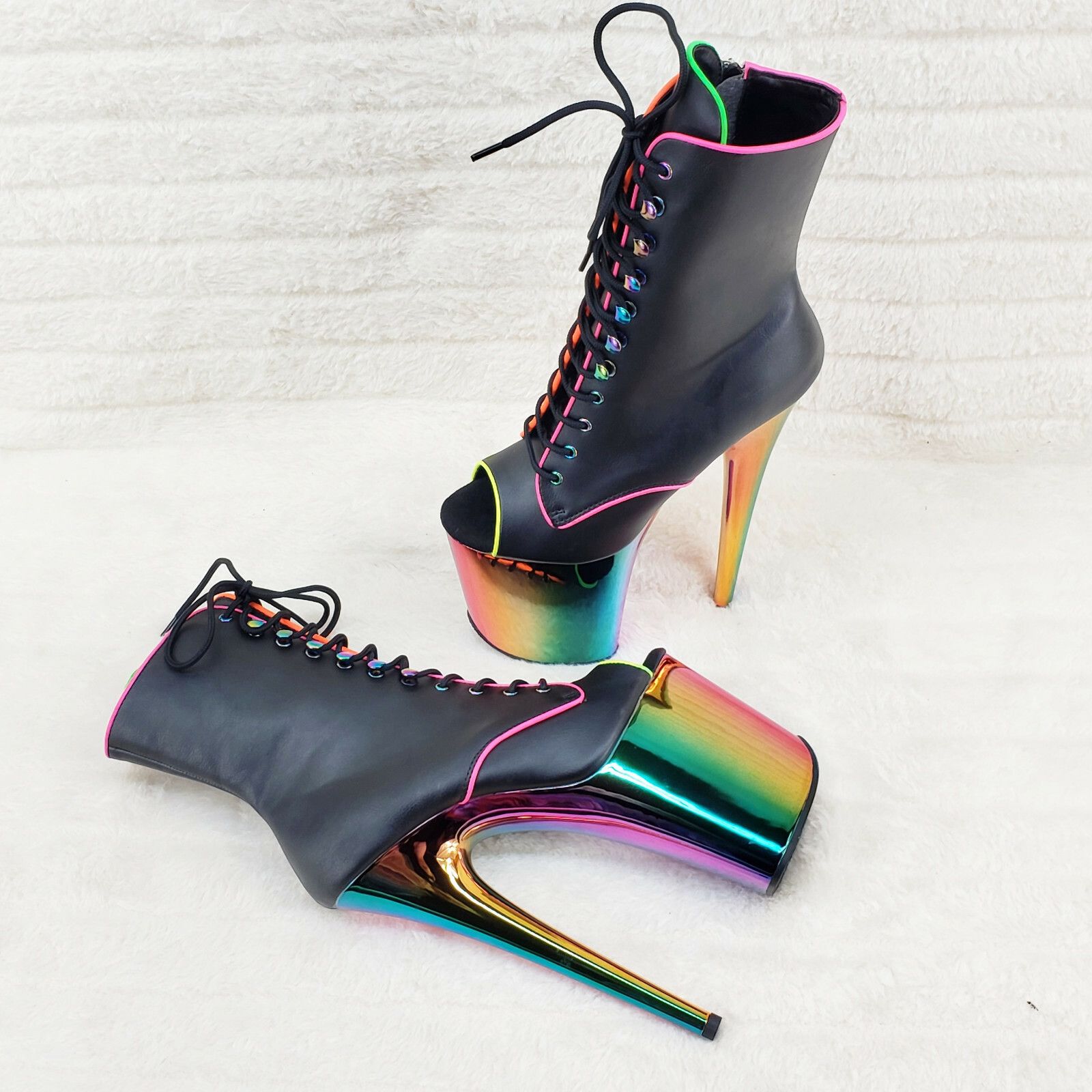 Other Flamingo 1021RC Rainbow Chrome 8" Heels Platform Neon Trim A Size US 10 / IT 40 - 2 Thumbnail