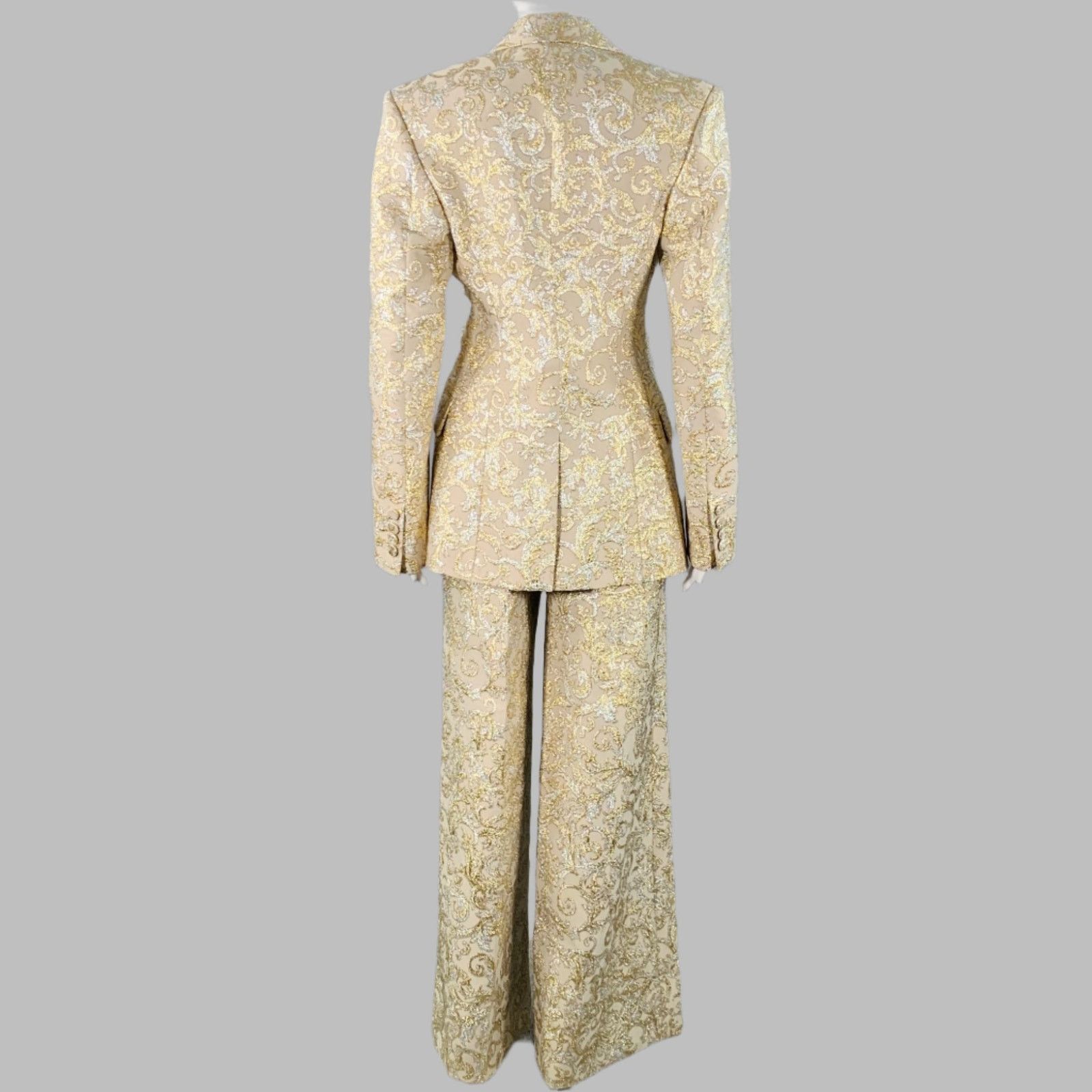 Stella McCartney Metallic Gold Silver Polyamide Jacquard Peak Lapel Pantsuit Size 26" / US 2 / IT 38 - 4 Thumbnail