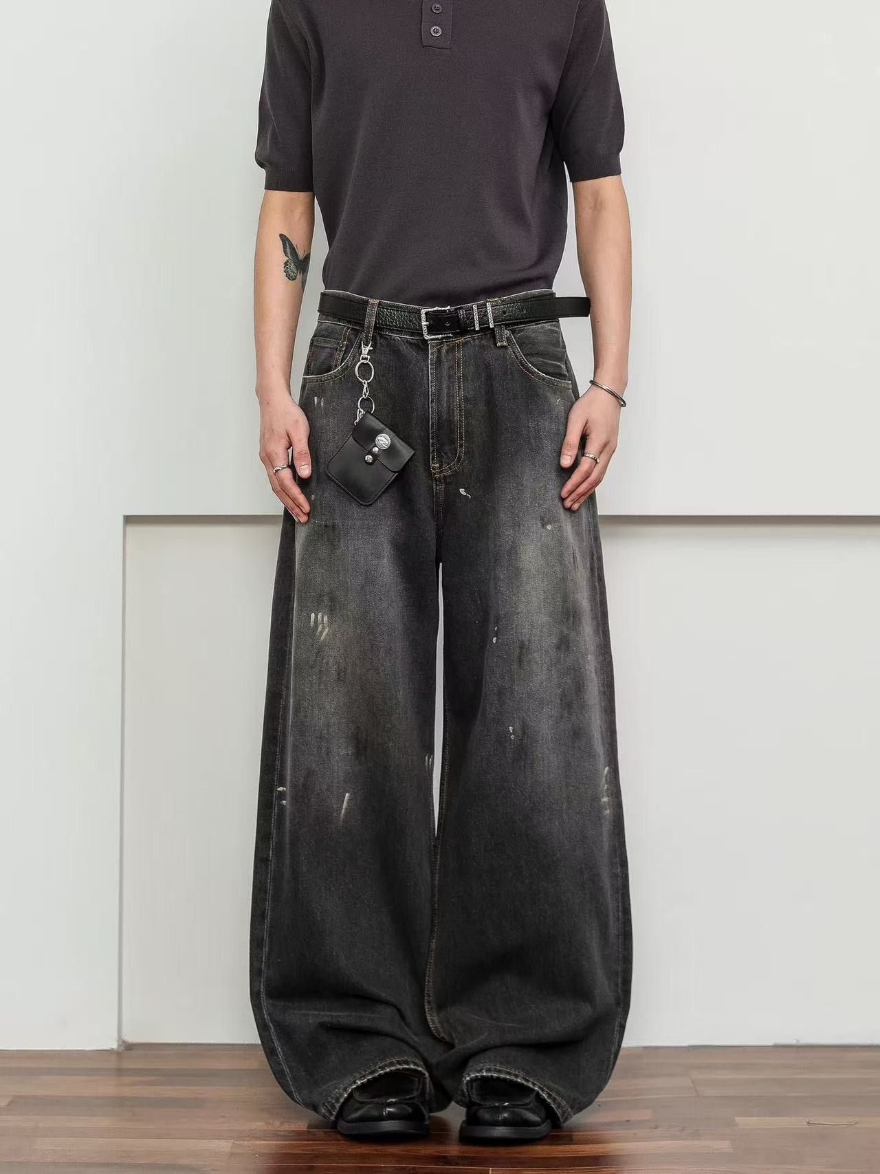 Vintage Retro men's loose straight ink-splashed graffiti jeans Size US 32 / EU 48 - 1 Thumbnail