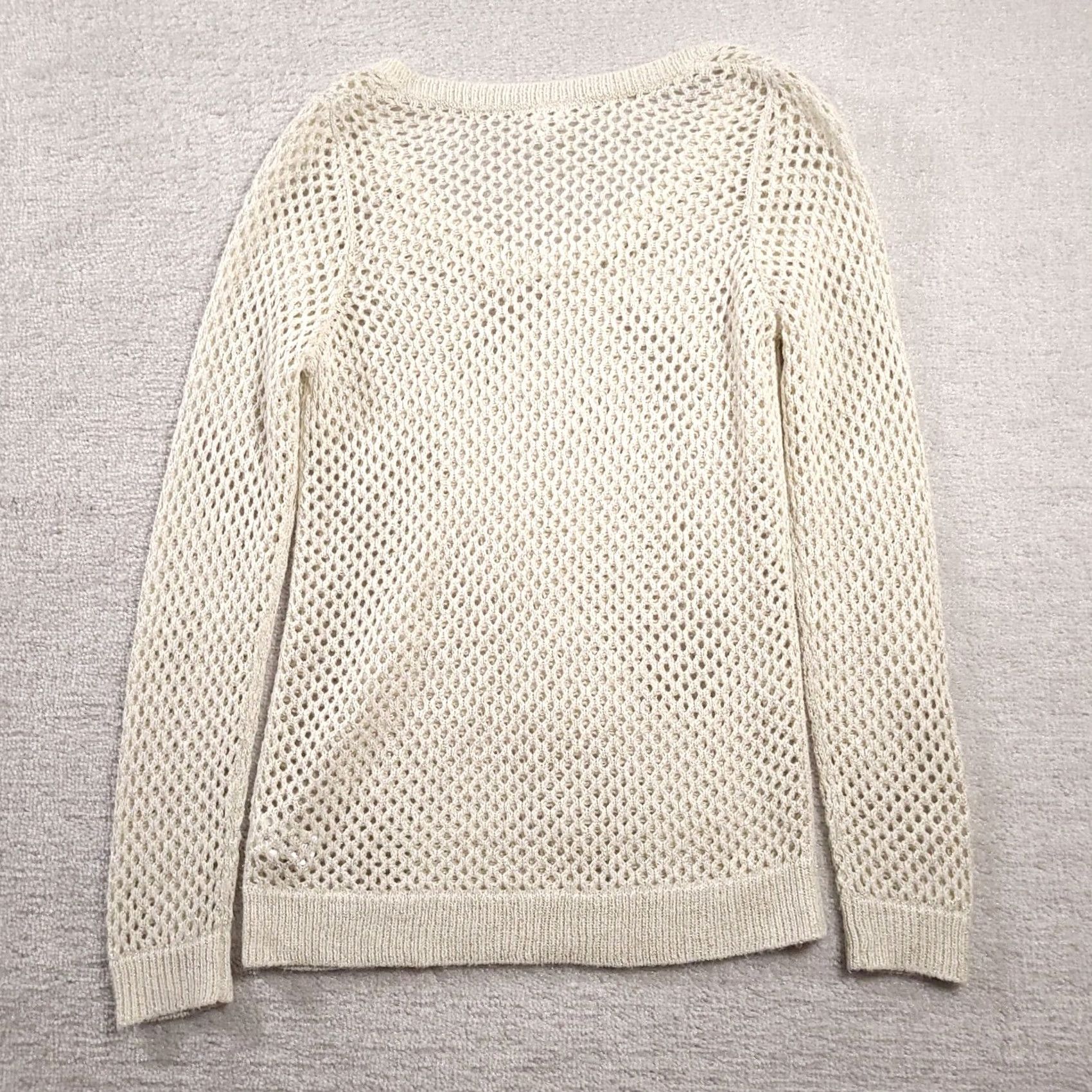 Vintage VINTAGE not applicable; STUDIO Y Crochet Knit SHEER Sweater Top Sz Medium Metallic SPARKLE Blouse Beige Size M / US 6-8 / IT 42-44 - 7 Thumbnail