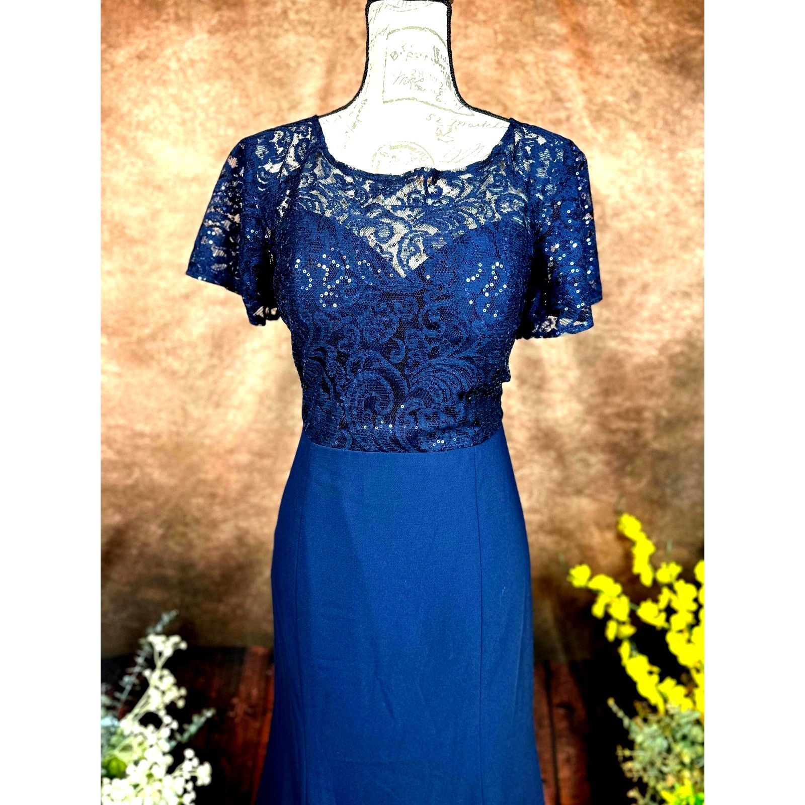 Jenny Packham Jenny Packham Victorian Sequin Lace Trumpet Gown Midnight 14 Size XL / US 12-14 / IT 48-50 - 20 Thumbnail