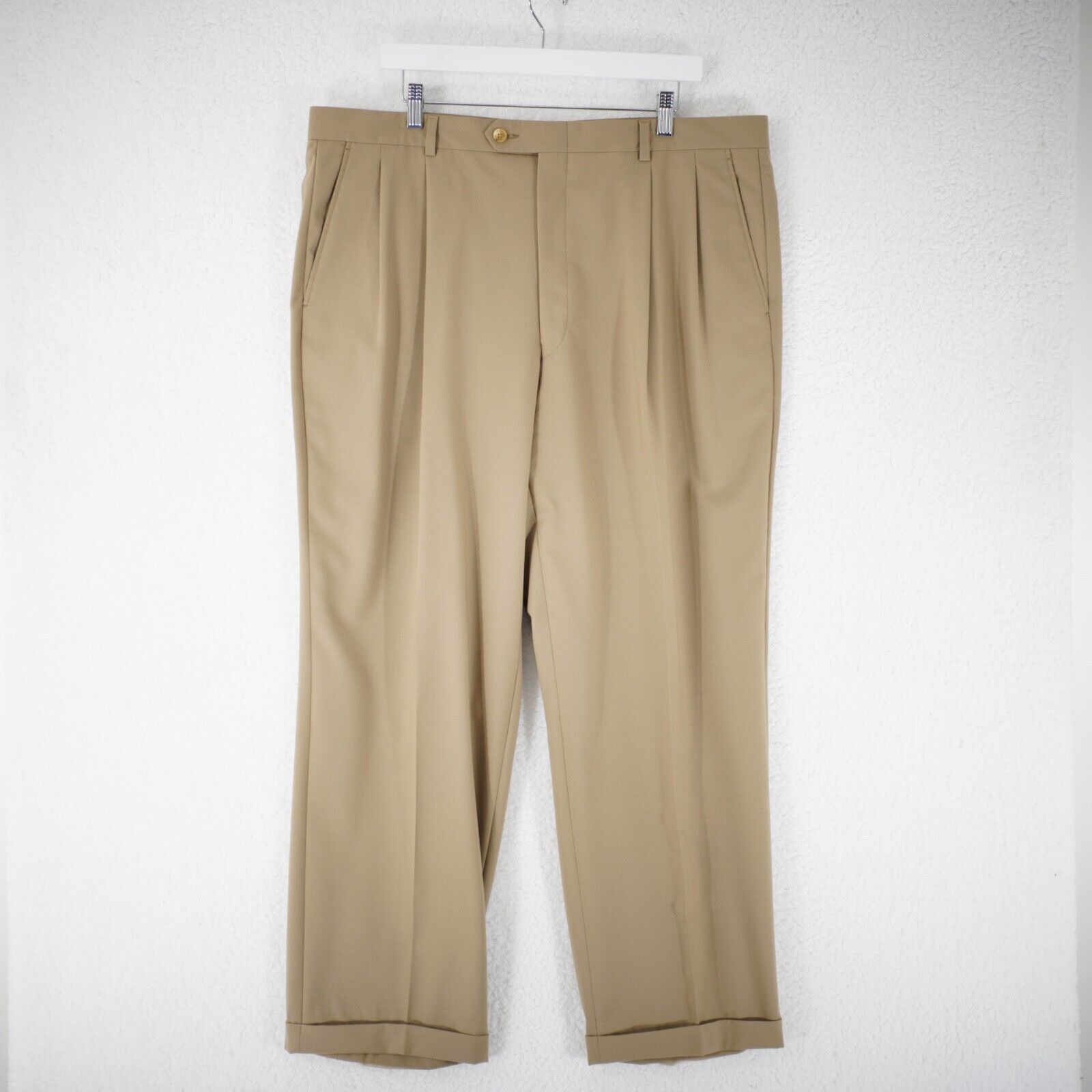 Burberry Burberry London Tan Pleated CUffed Wool High Rise Dress Pant Size 40R - 1 Thumbnail