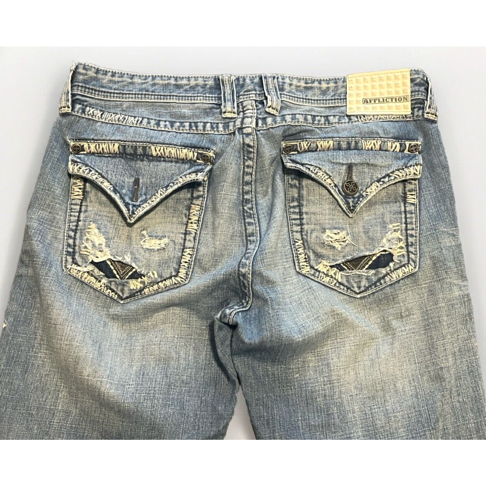 Affliction AFFLICTION Cooper Distressed Straight Jeans 34x33 Blue Biker Mens Size US 34 / EU 50 - 6 Thumbnail