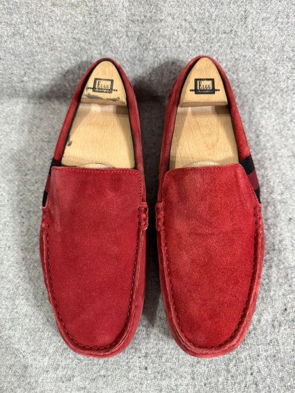 Gucci Gucci Web Suede Leather Slip-on Red Loafers size 40 Size US 7 / EU 40 - 4 Thumbnail