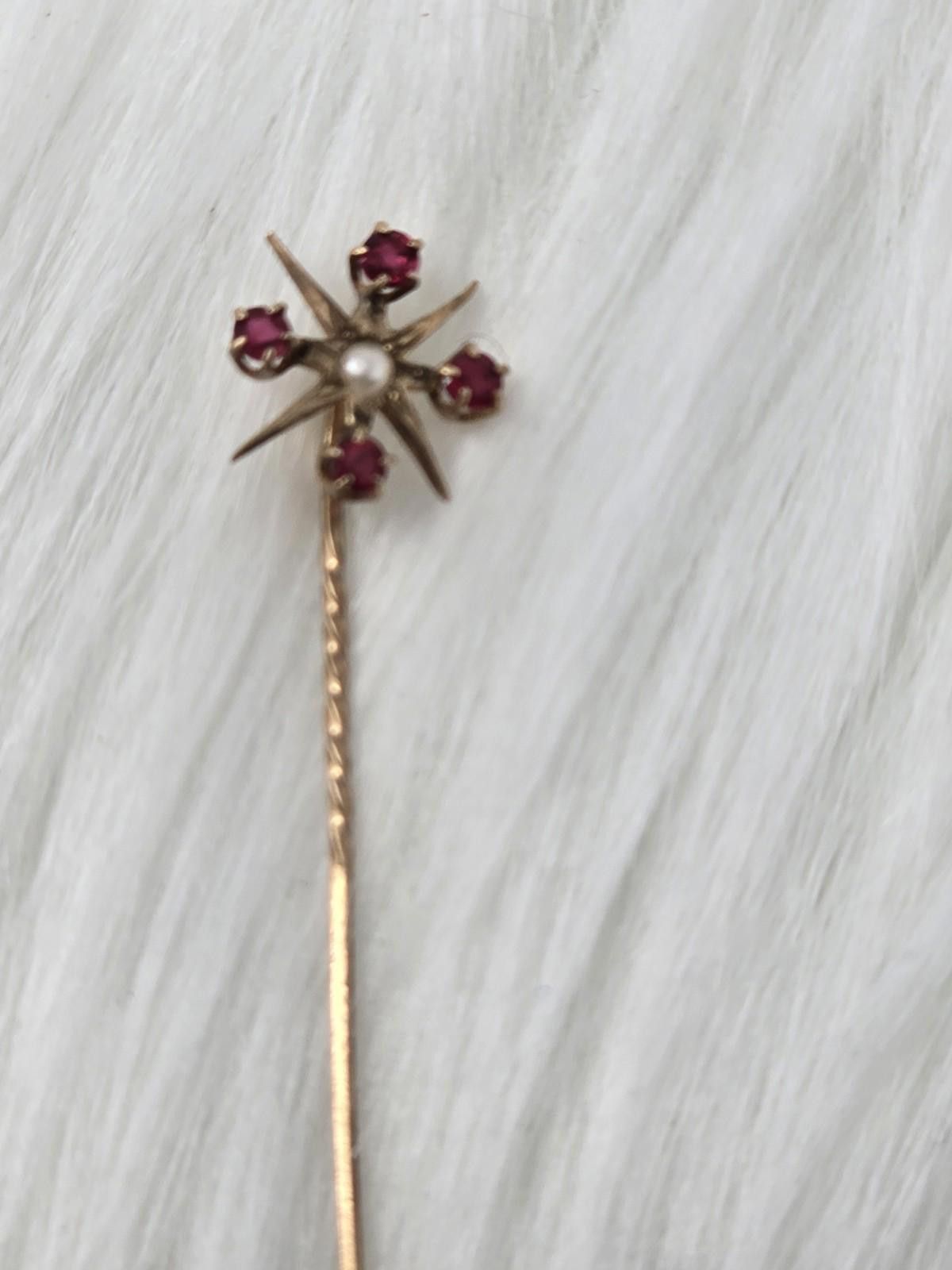 Antique Rivet Antique 14K Gold Ruby Pearl Star Stickpin 1g Size ONE SIZE - 8 Thumbnail