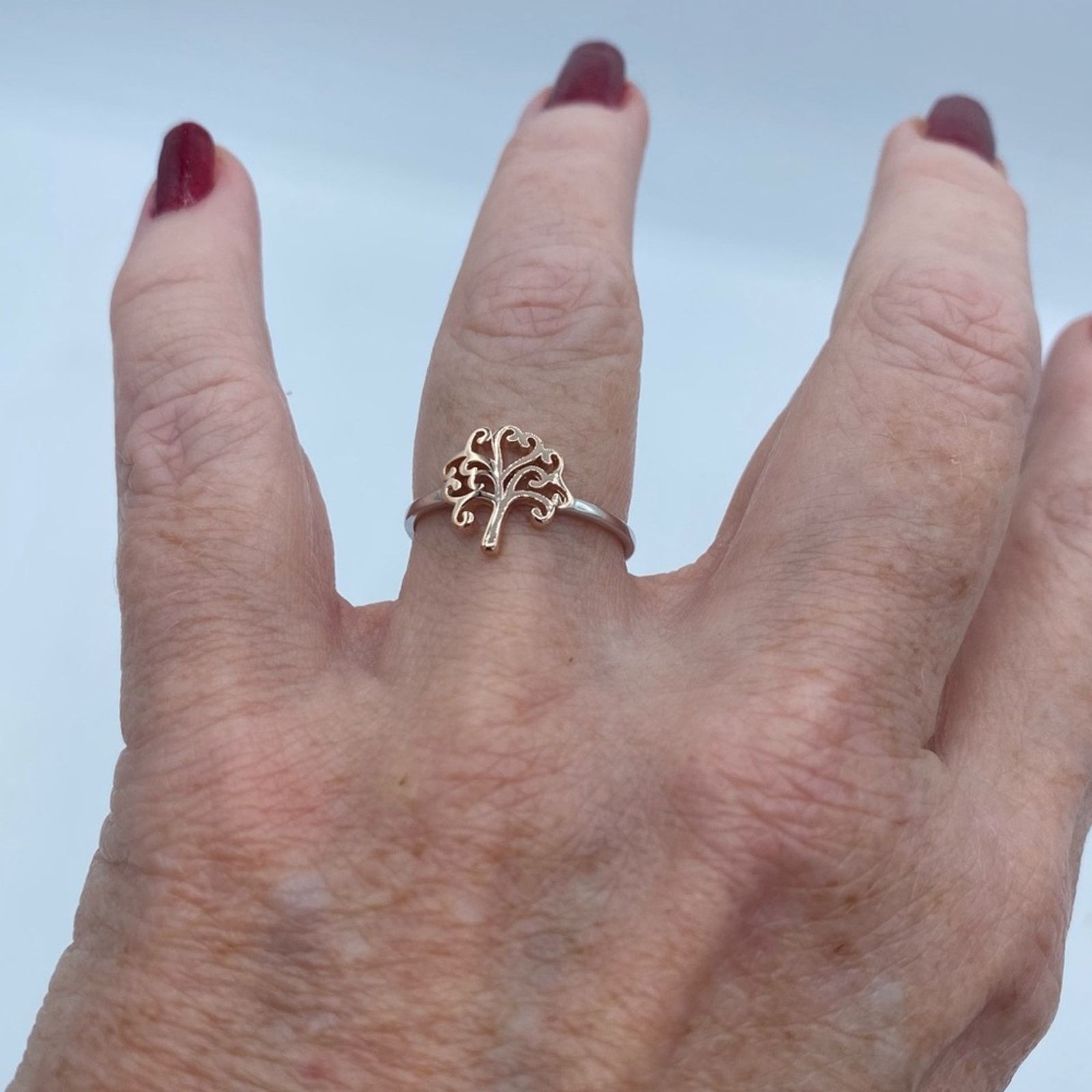 The Unbranded Brand Tree Of Life Two-Tone Sterling Silver Ring Size 6,7,8 Size ONE SIZE - 4 Thumbnail
