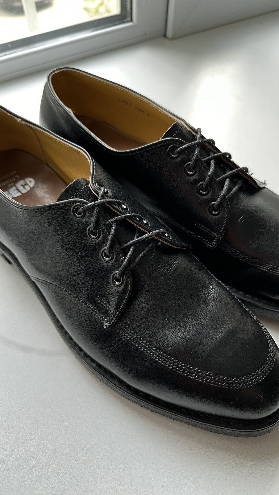 Designer Men Black Derby Classic Shoes Leather Size 45 Oil Resistant Size US 12 / EU 45 - 4 Thumbnail