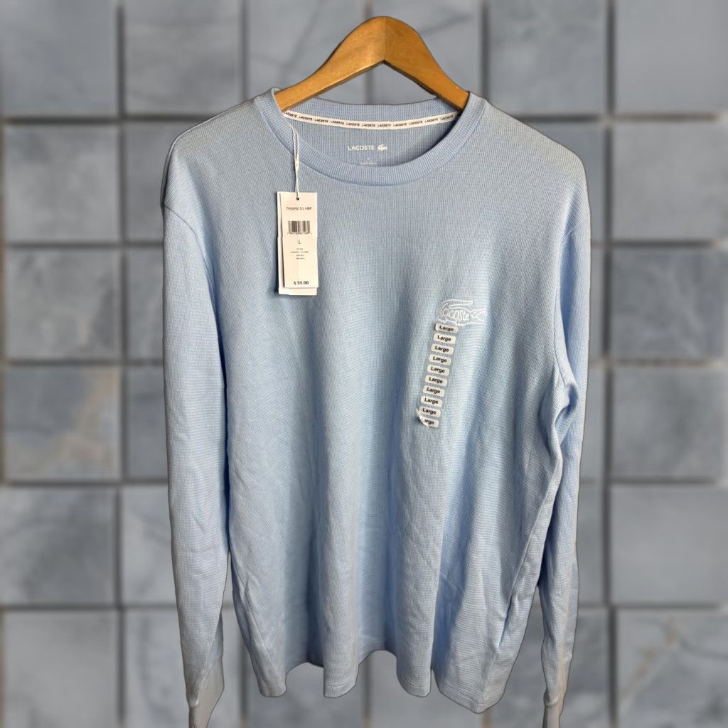 Lacoste VINTAGE: No Lacoste Thermal Shirt Mens L Blue Long Sleeve Waffle Knit Undershirt Tagless Size US L / EU 52-54 / 3 - 1 Thumbnail
