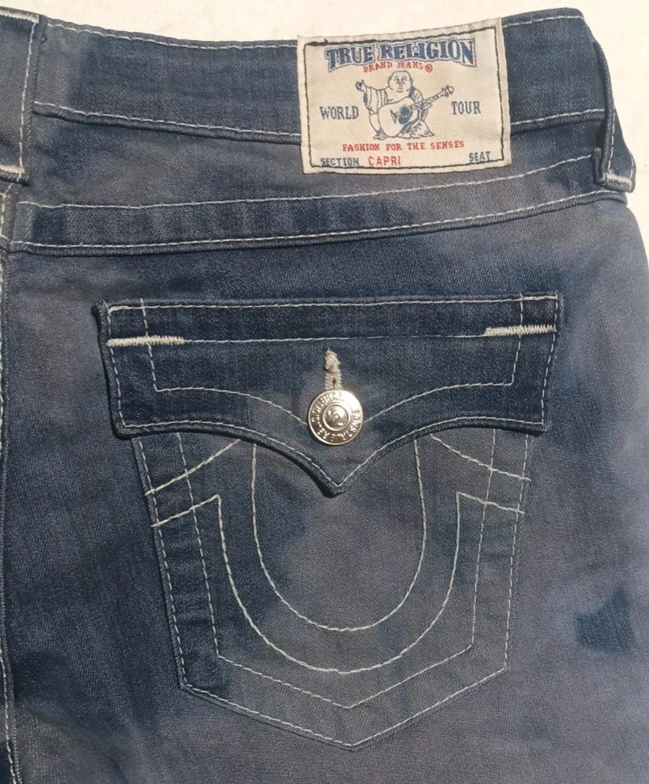 True Religion True Religion Women’s 29 Capri Jeans Distressed Denim Ripped Size 29" - 7 Thumbnail