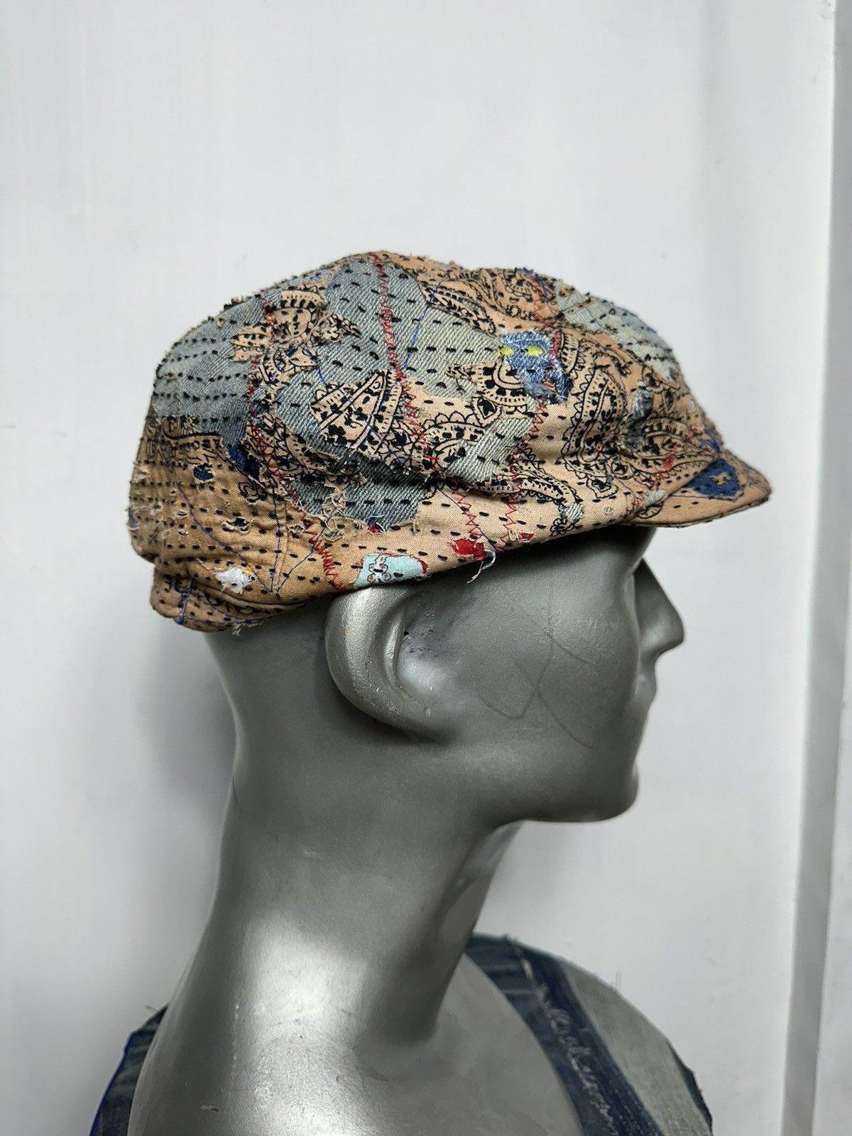 Handmade Custom Made Distressed Paisley Boro Patchwork Newsboy hats Size ONE SIZE - 8 Thumbnail