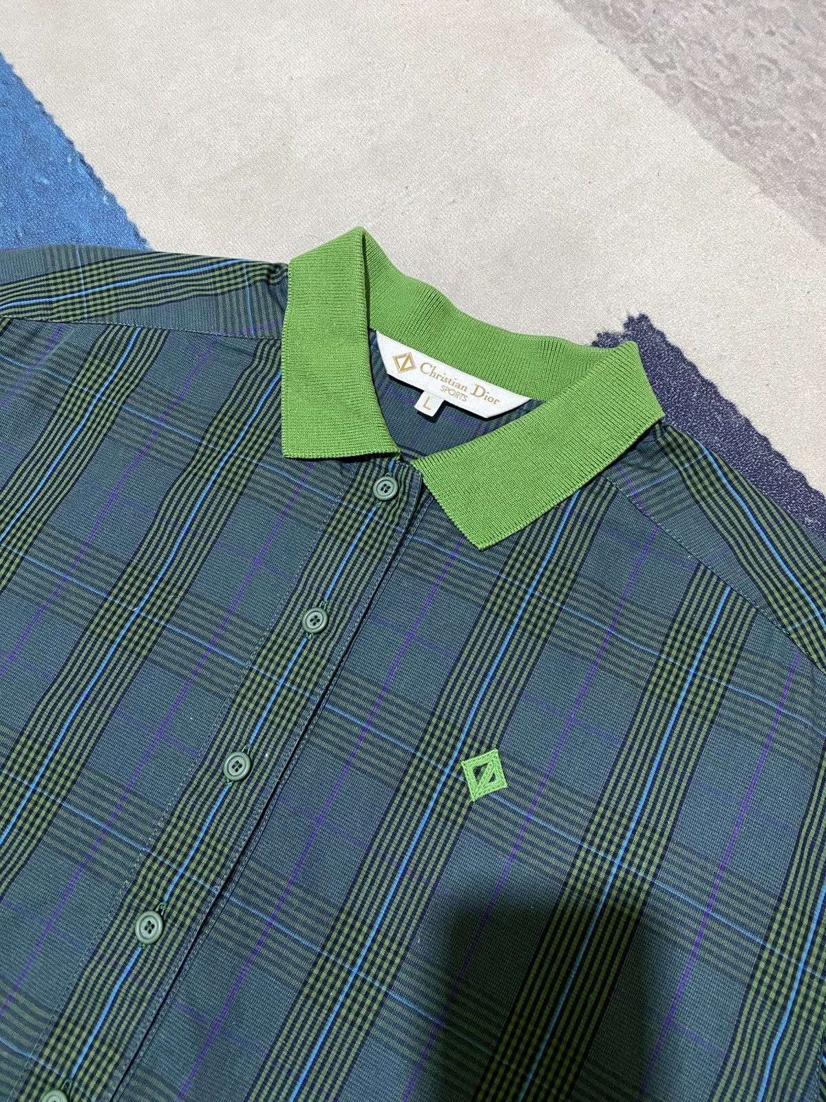 Dior Vintage Christian Dior Sports Half Button Checkered Shirt Size L / US 10 / IT 46 - 3 Thumbnail
