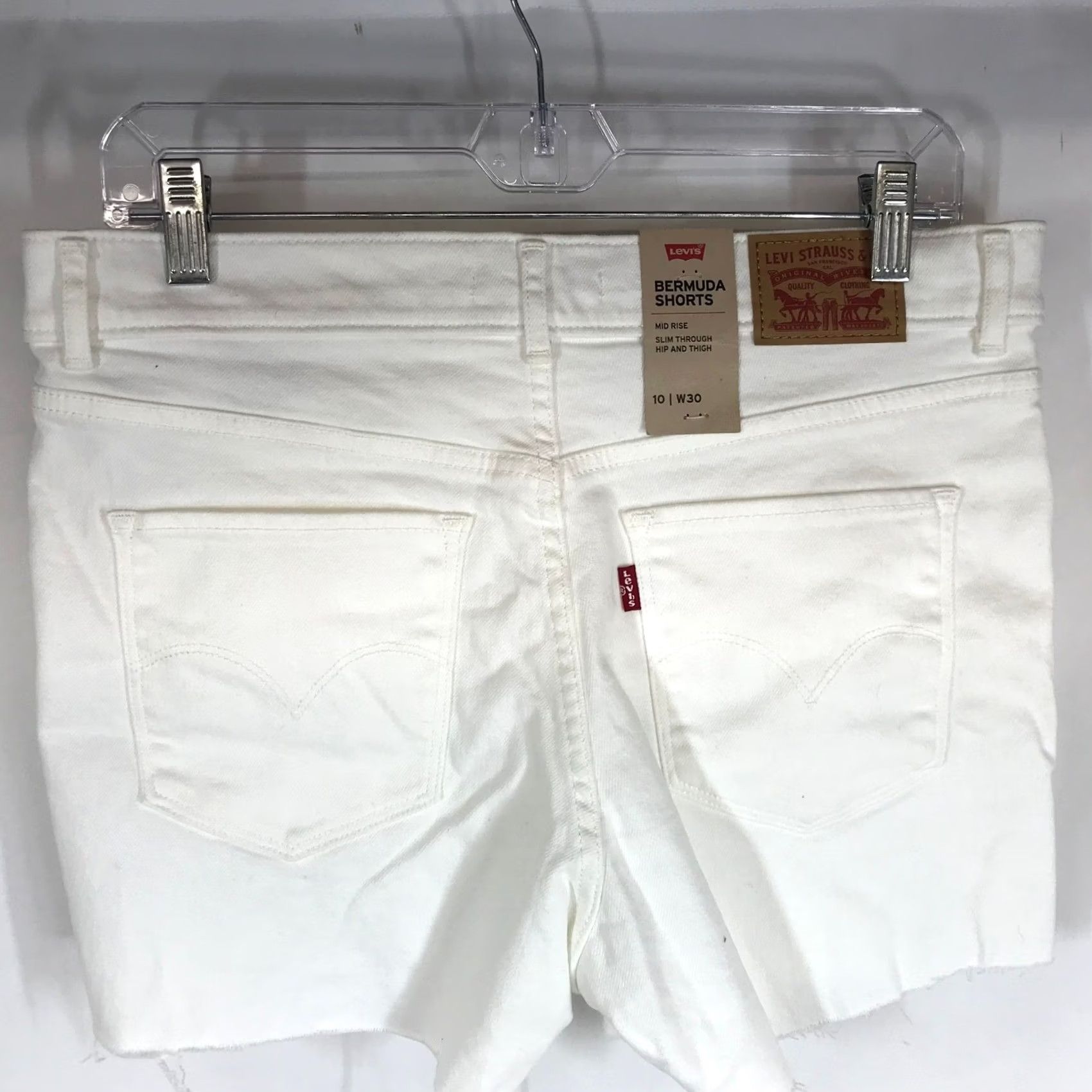 Levi's VINTAGE? No — Levi's Bermuda Shorts Slim Mid Rise White 10 Tall Denim with Pockets, Raw Hem, 5-Pocket Design Womens Size 30" / US 8 / IT 44 - 5 Thumbnail