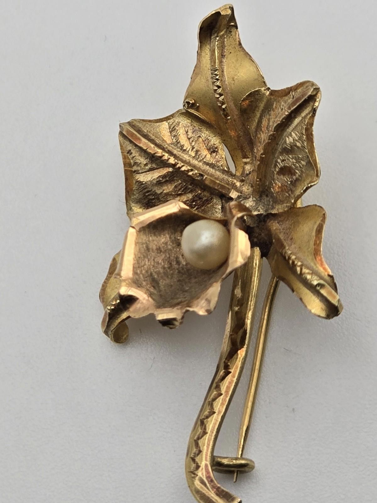 Other Vintage 18K Gold Orchid & Pearl Brooch Mid-Century Size ONE SIZE - 2 Thumbnail