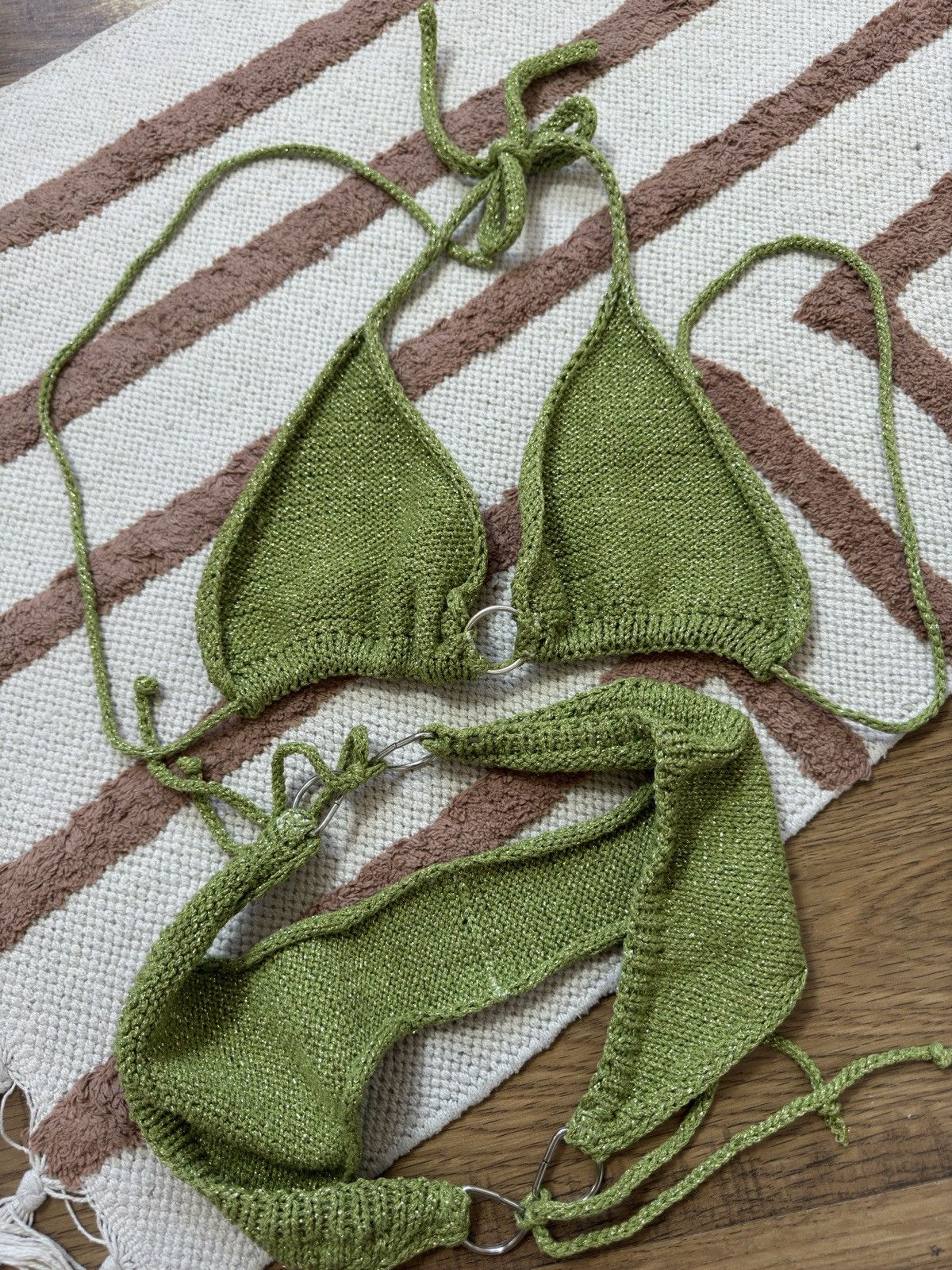 Vintage VINTAGE KNITTED 2000s BIKINI TIE SWIMSUIT Size ONE SIZE - 4 Thumbnail