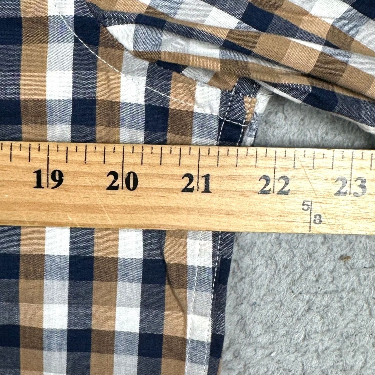Vintage Sonoma Mens Shirt Button-Down Long Sleeve Check Navy Brown White 66% Cotton 31% Polyester 3% Spandex Pocket Casual Business Workwear Preppy Size US M / EU 48-50 / 2 - 6 Thumbnail