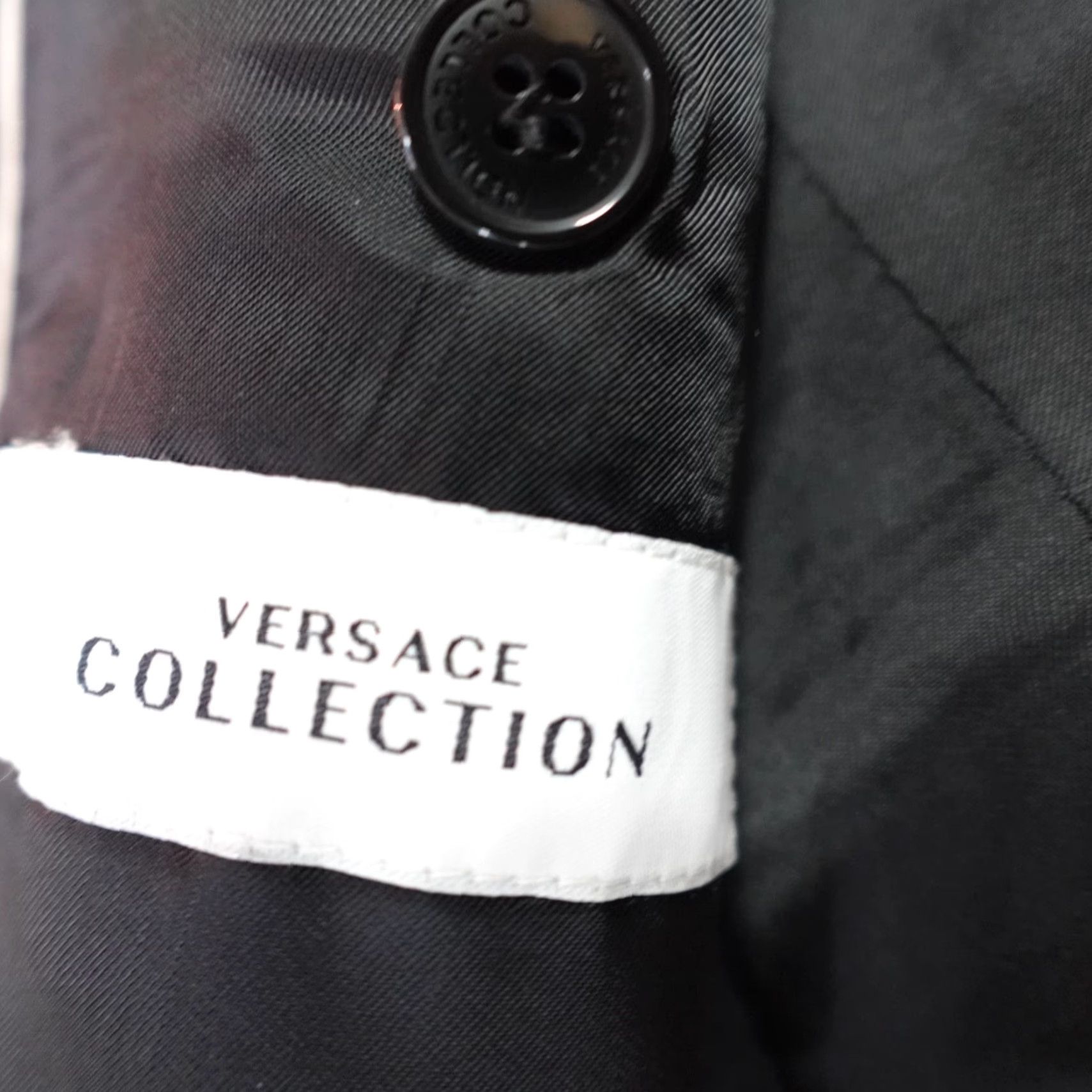 Vintage VERSACE COLLECTION Blazer Jacket 42R Black Silk Wool Peak Lapel Plaid, Single-Breasted, Two-Button, Men, Jacket, Tuxedo, Plaid, Regular Size 42R - 4 Thumbnail