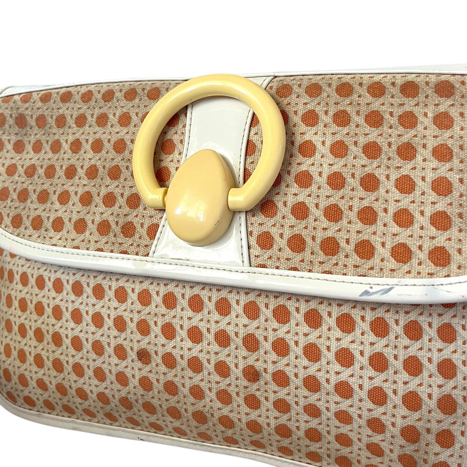 Vintage Lulu Guinness Lattice Print Coral White Wristlet Clutch Bag Size ONE SIZE - 10 Thumbnail