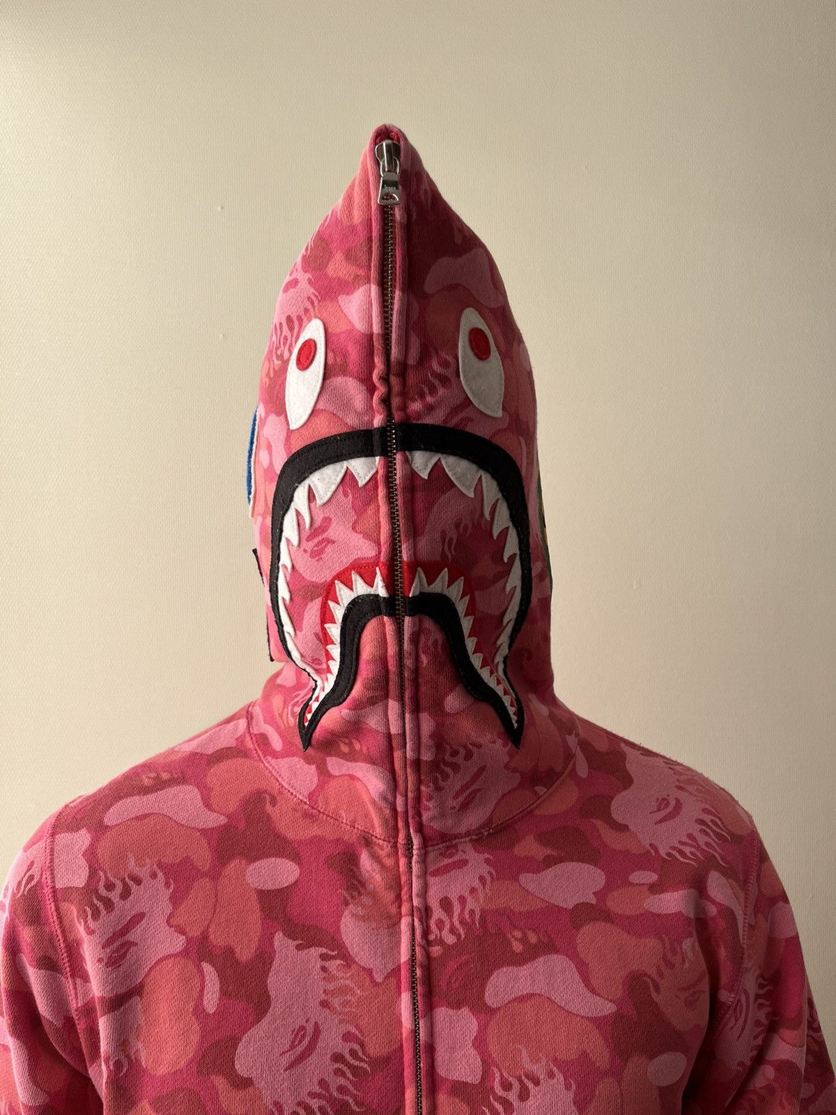 Bape fire camo shark full zip hoodie pink sale