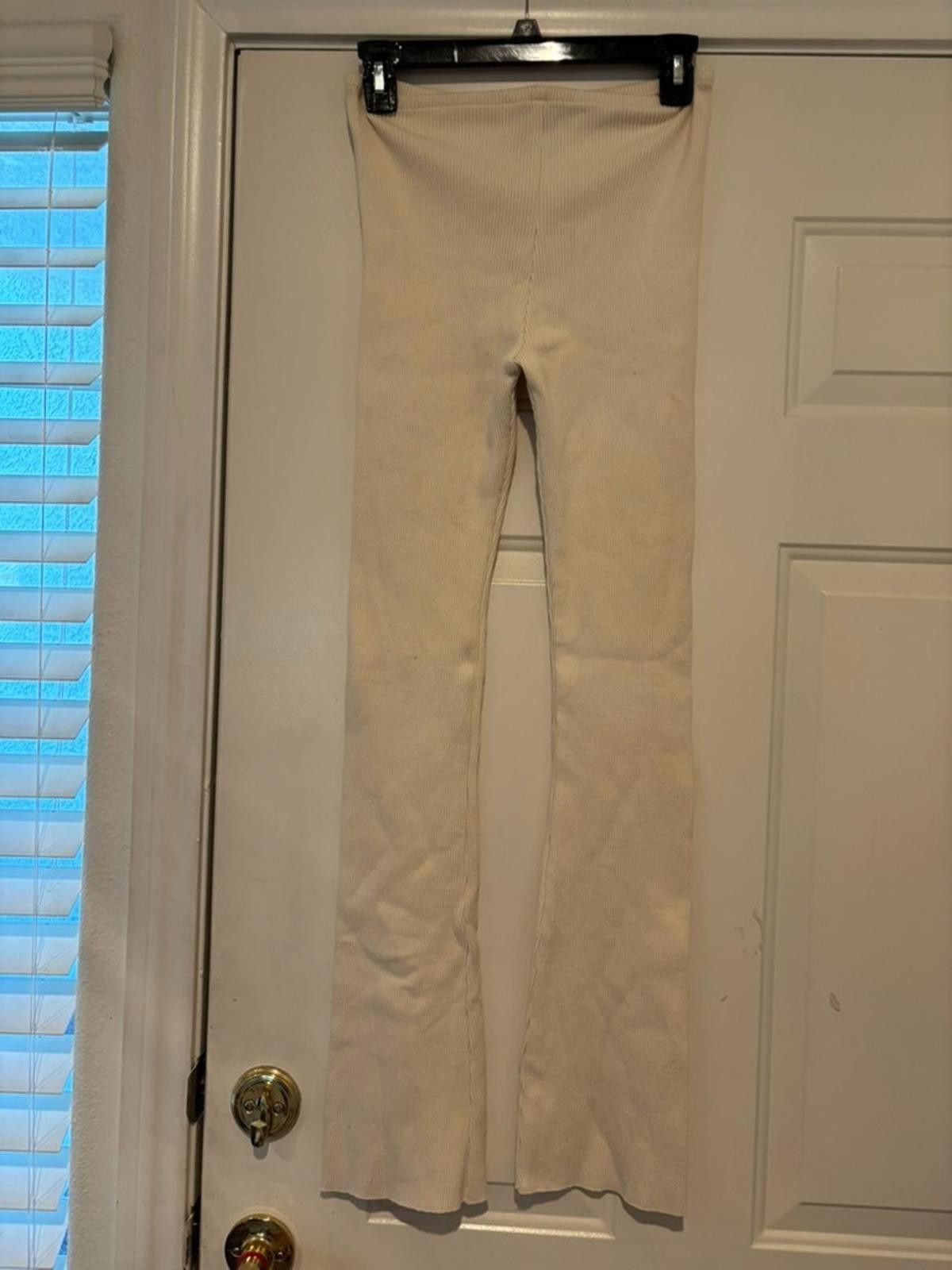 Designer Womens sz small ANP Los Angeles ribbed cream pants #383 Size 28" / US 6 / IT 42 - 2 Thumbnail