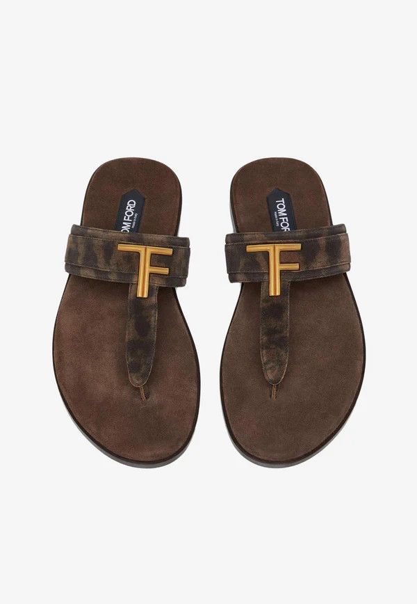 Tom Ford o1loc1c0824 J1382 Informal Suede Logo Sandals in Brown Size US 13 / EU 46 - 2 Thumbnail