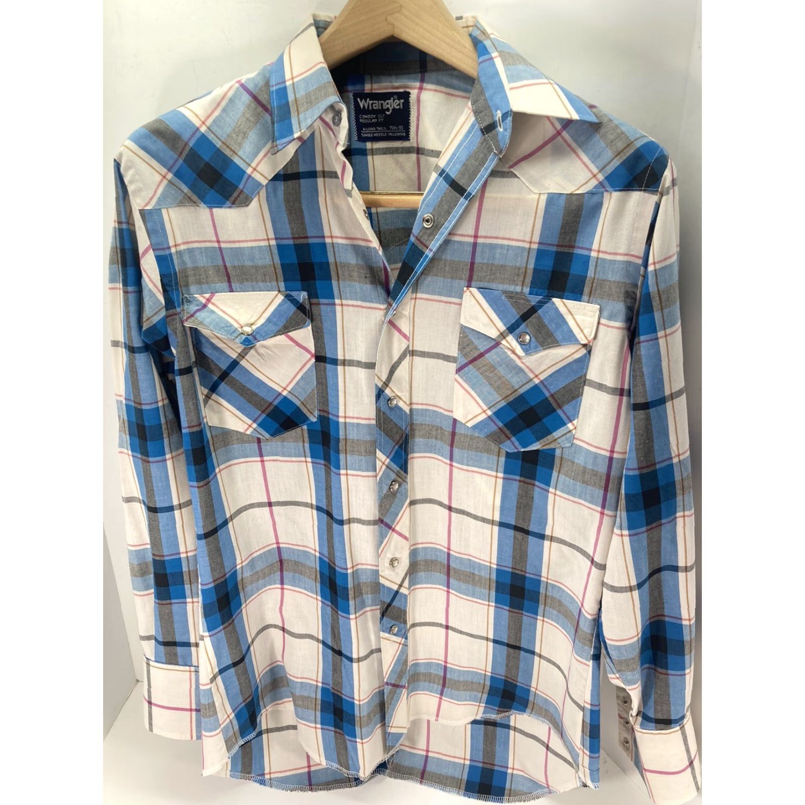 Wrangler VINTAGE Wrangler Pearl Snap Shirt Men M Blue Pink Plaid Long Sleeve Western Size US M / EU 48-50 / 2 - 2 Thumbnail