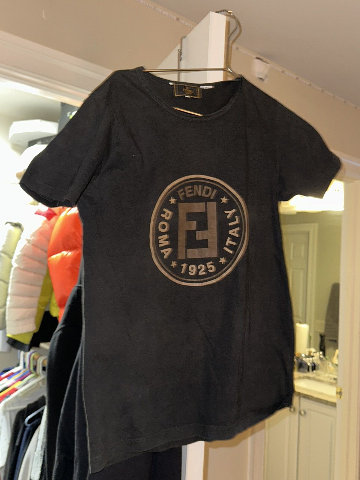 image of Fendi Logo 1925 Crest Tee T Shirt in Black, Men's (Size Small)