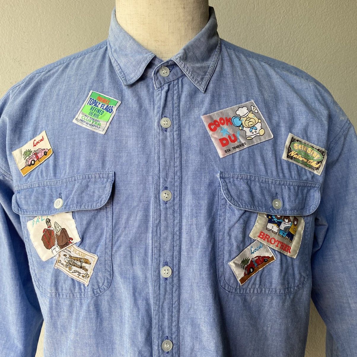 Japanese Brand × Vintage ENGLISH HERALDRY Vintage Patched Chambray Shirt. Size US M / EU 48-50 / 2 - 17 Thumbnail