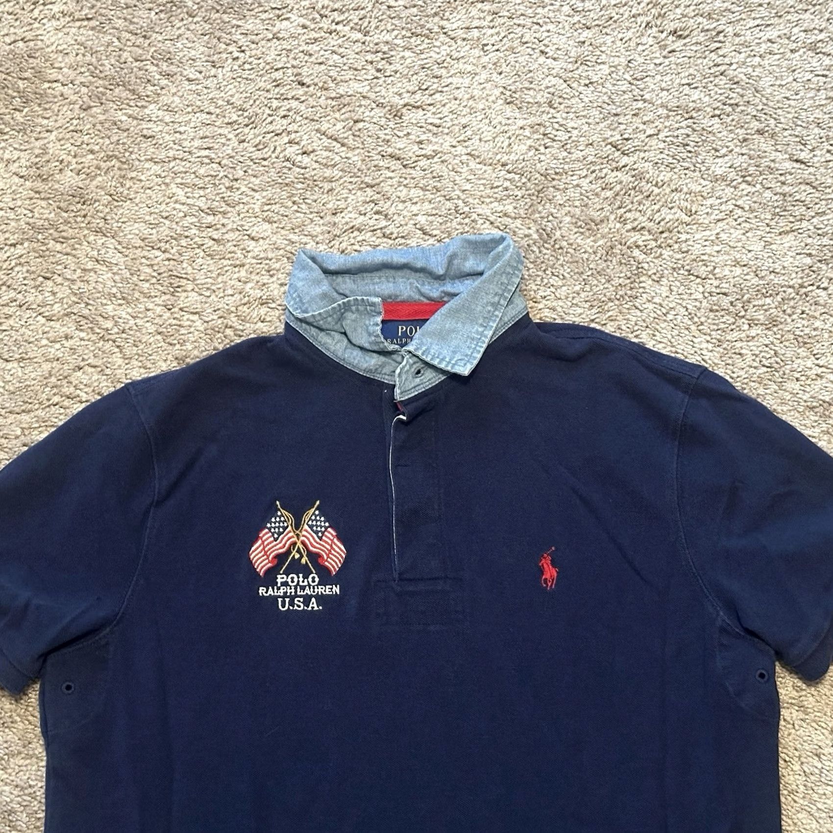 Ralph Lauren Polo Ralph Lauren USA Pony Flag Polo Shirt Mens Medium Navy Button Collared Size US M / EU 48-50 / 2 - 2 Thumbnail