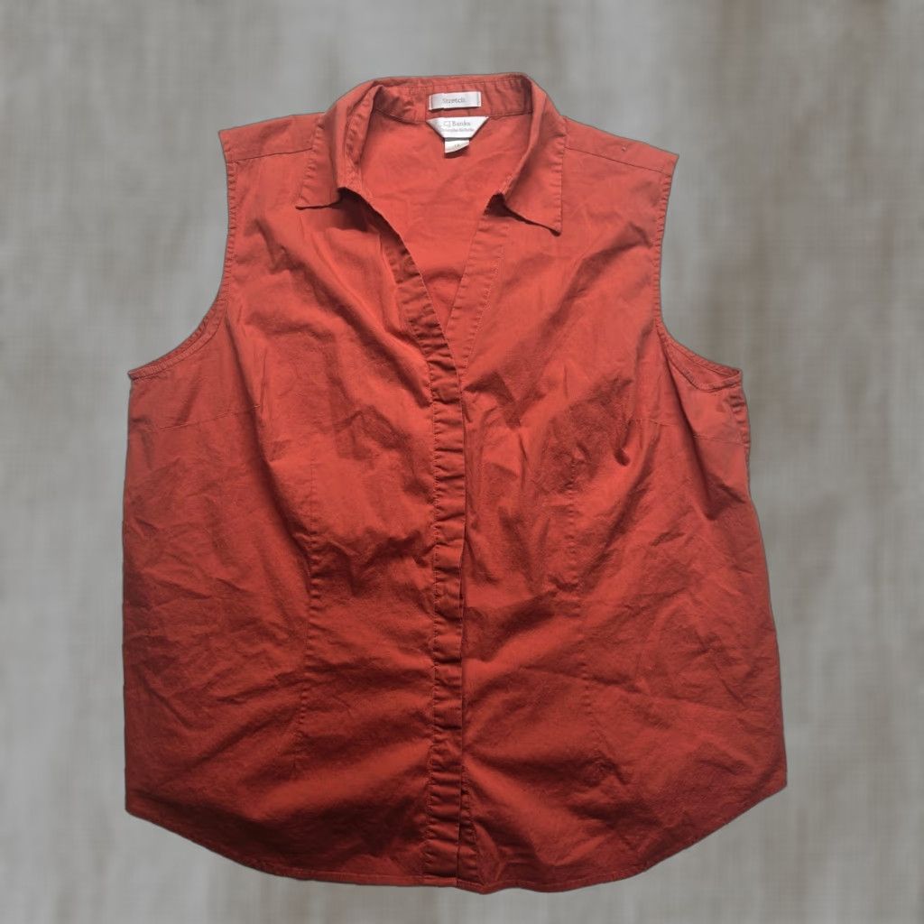 Vintage CJ Banks Solid Orange Sleeveless Button Down Collared Shirt Adult Women's 1x Size XL / US 12-14 / IT 48-50 - 1 Thumbnail