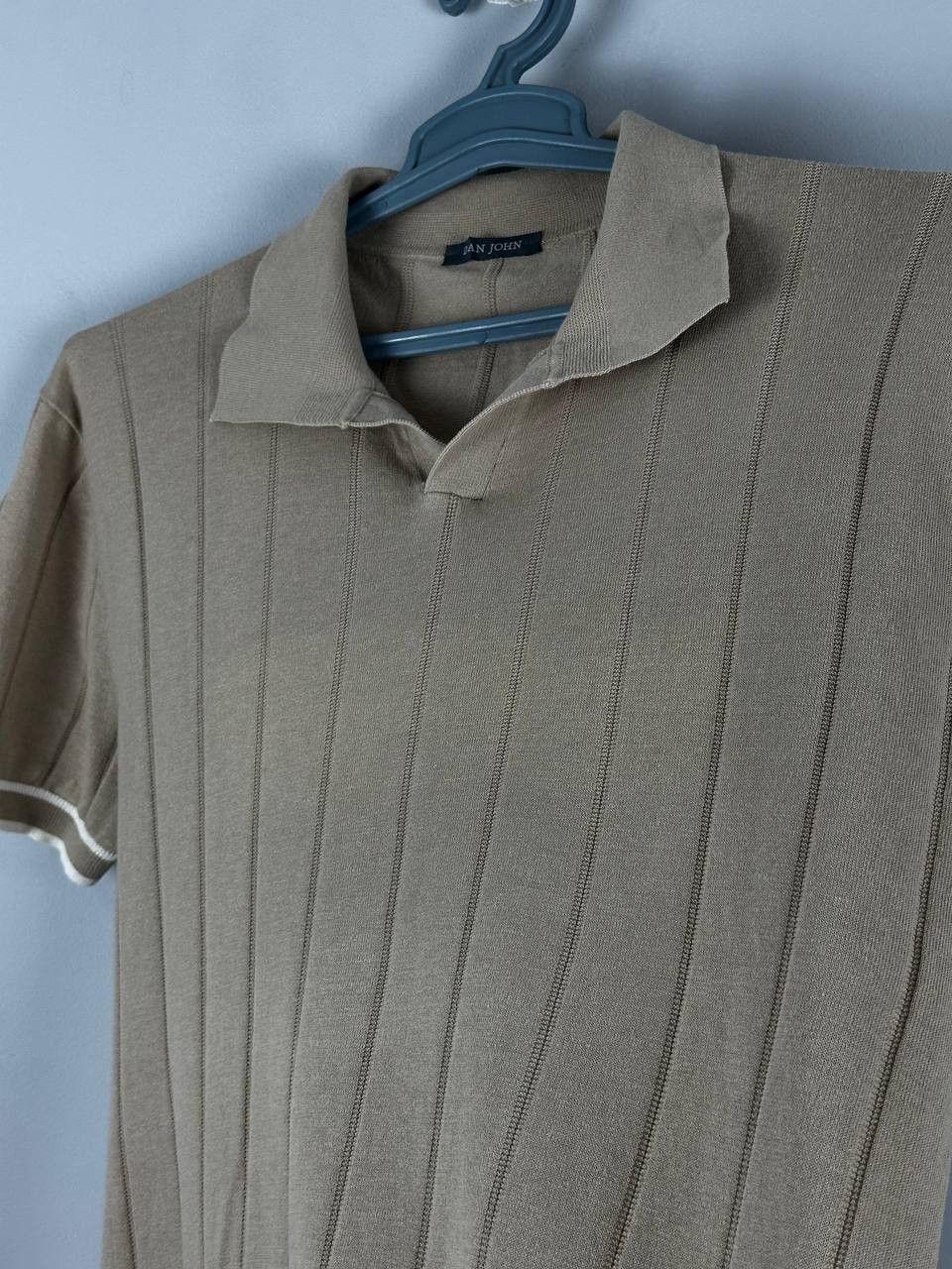 Vintage Dan John Luxury Beige Knitted Camp Collar Summer Polo Size US XL / EU 56 / 4 - 8 Thumbnail